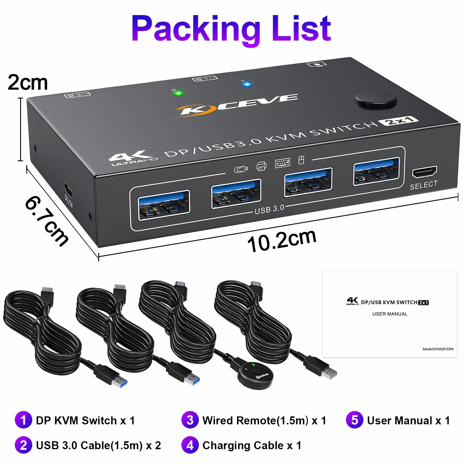 Przełącznik KVM DisplayPort 4K 144 Hz 2 monitory USB 3.0 do 2 PC
