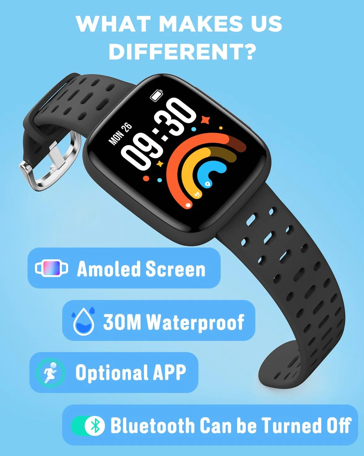 BIGGERFIVE Zegarek dziecięcy Smart Fitness Watch 4.6 cm Amoled wodoodporność 30 m