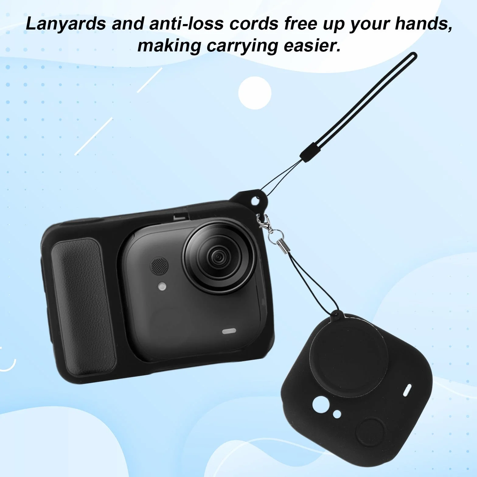 Zestaw Silikonowych Etui Kompatybilnych z Insta360 Go Ultra, Zawiera Etui Ochronne Aparat Obiektyw Oraz Pasek Nadgarstek Zapobiegający Zgubieniu Pasek Obiektyw Zapobiegający Zgubieniu(Czarne)