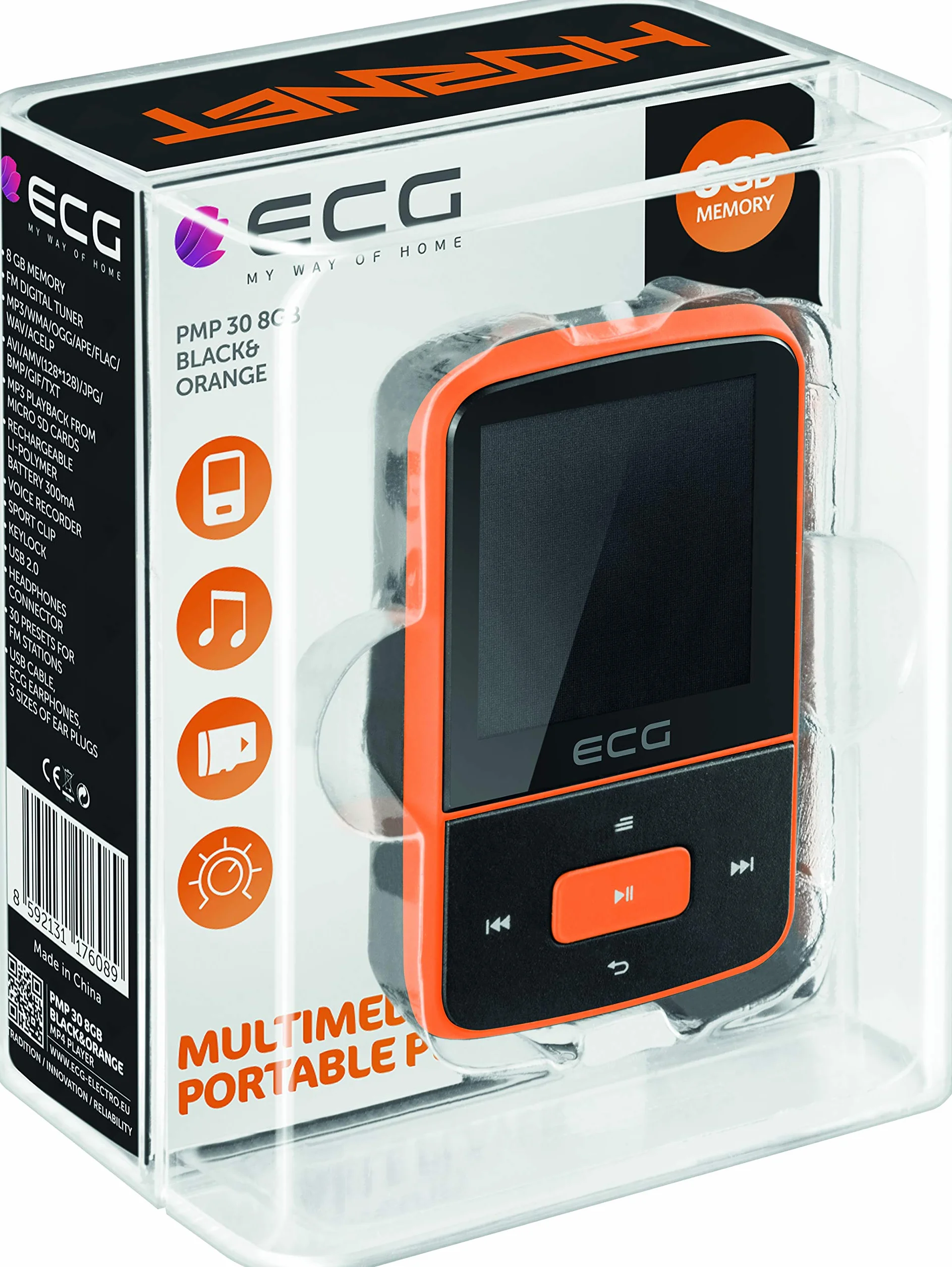 ECG PMP 30 8 GB Black Orange odtwarzacz MP3/MP4 pamięć 8 GB FM radio dyktafon