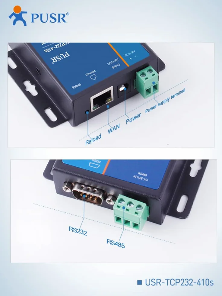 RS232 RS485 Modbus RTU Modbus TCP przejście Przetwornik Seryjny na Ethernet USR-TCP232-410s