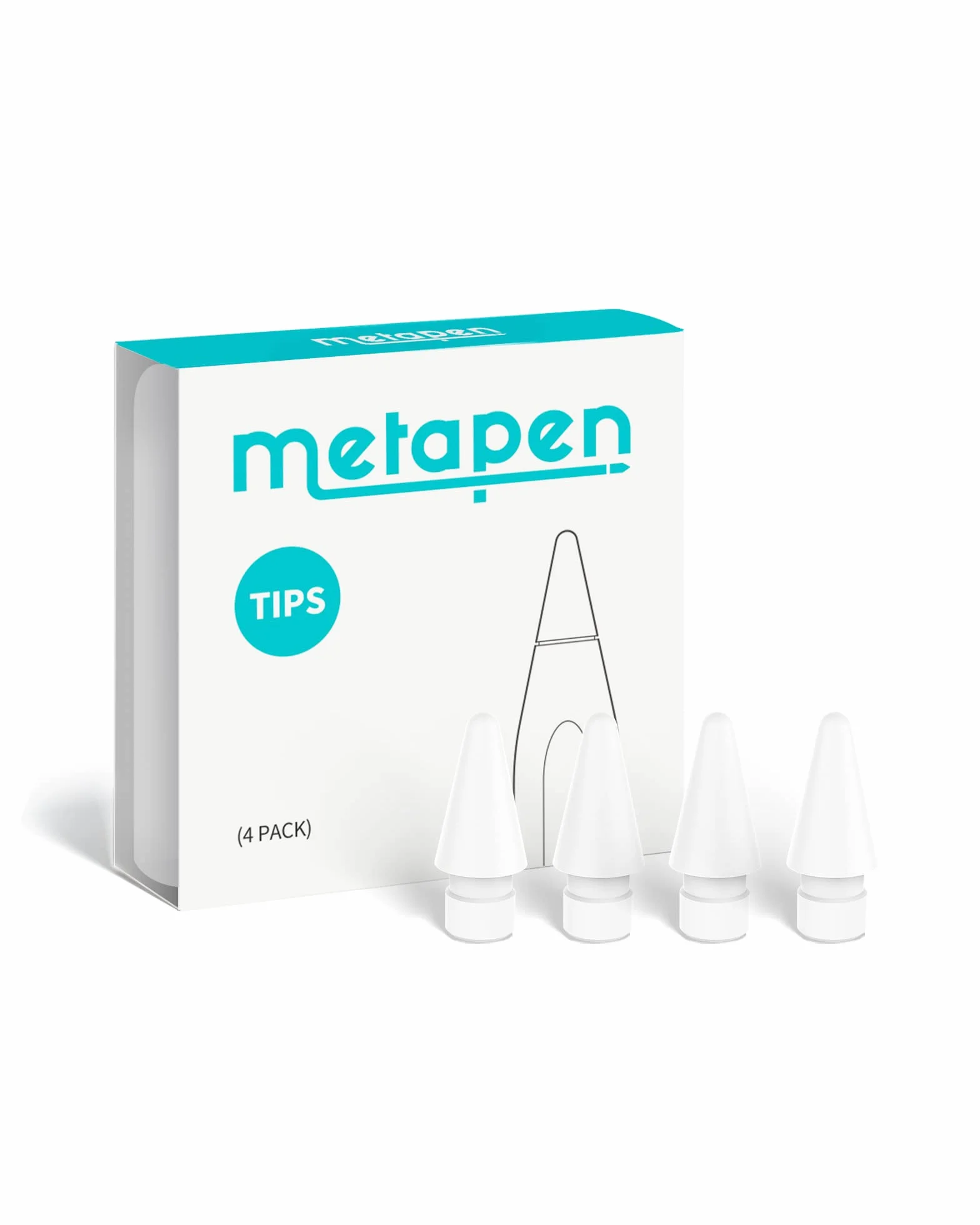 metapen Kompatybilny z Apple Pencil 2 Gen i 1 Gen i Logitech Stylus, Trwałe końcówki do iPada, wysoce czułe końcówki ołówkowe (4 sztuki, białe)