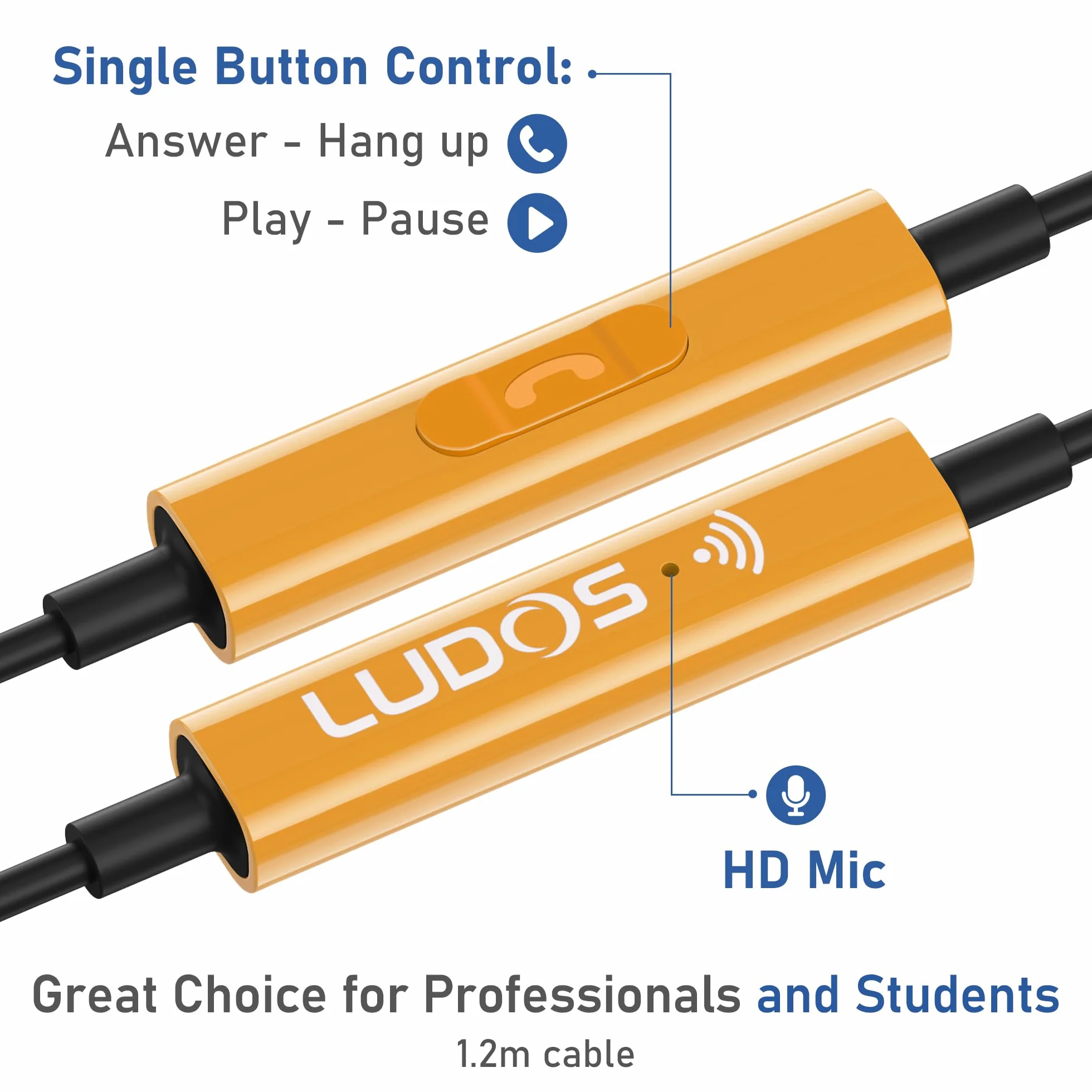 Ludos OMNITONE słuchawki douszne przewodowe, słuchawki douszne z mikrofonem, 5-letnia , przewód izolujący szum dla gniazd 3,5 mm, słuchawki douszne dla iPhone, iPad, Samsung, laptop, do gier