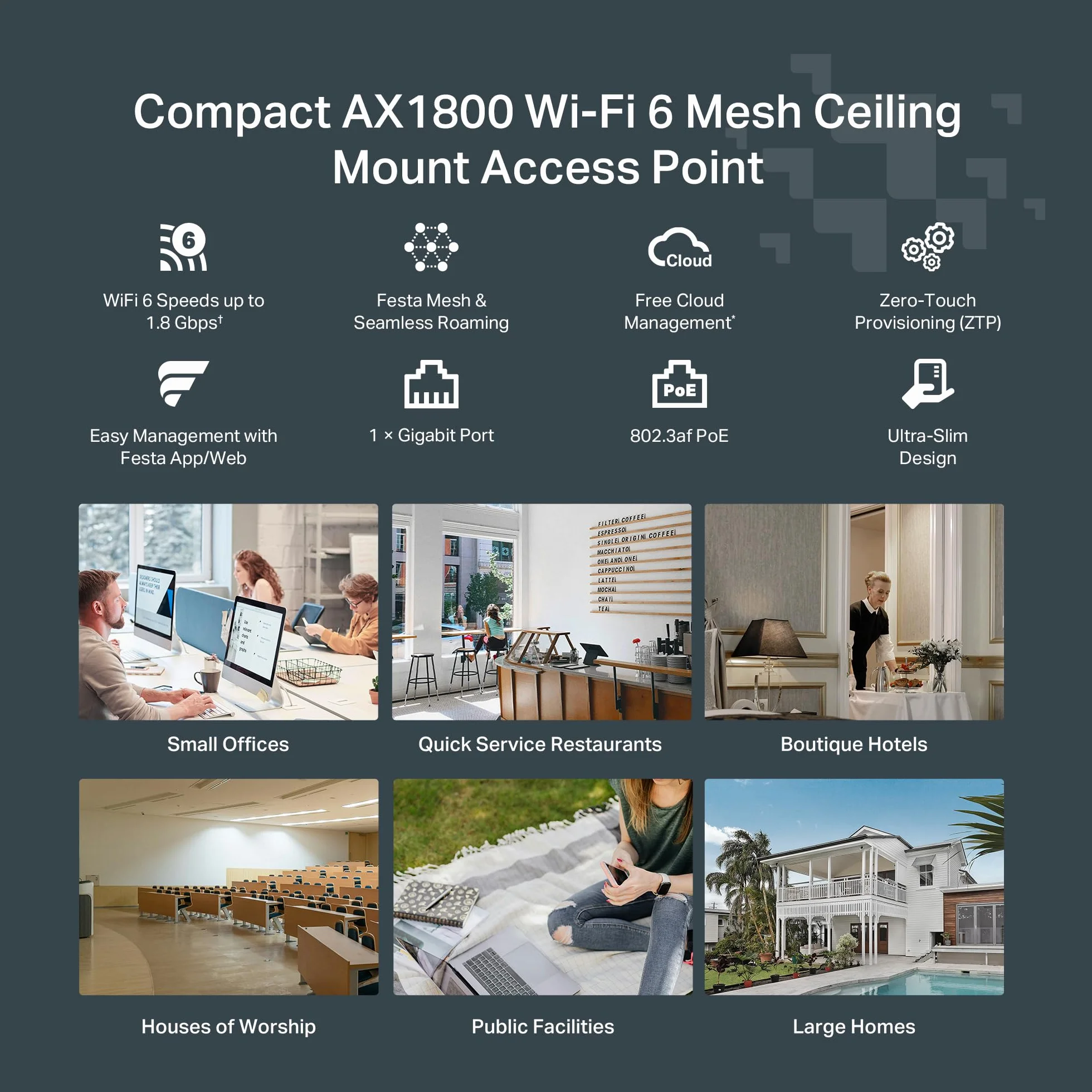 TP-Link Festa F61 | Punkt dostępowy WiFi 6 AX1800 | Montaż sufitowy | Obsługa PoE