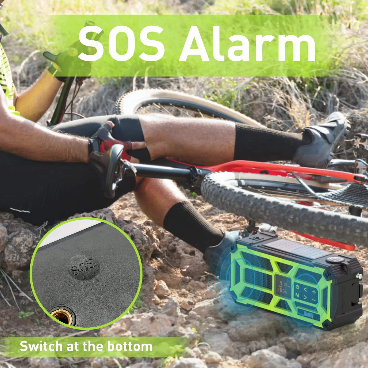 Raddy SW5 Przenośne radio solarne AM/FM IPX5 5000 mAh z korbą i latarką