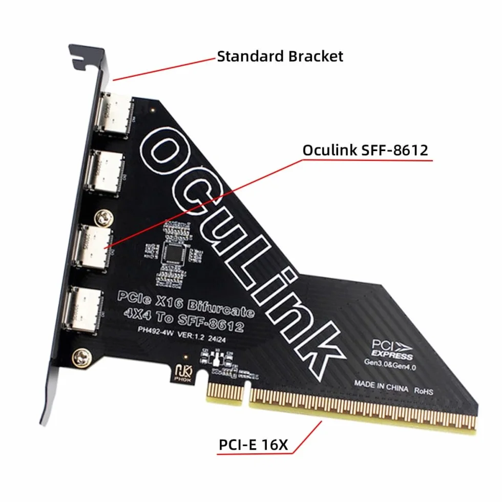 CY Adapter PCI-Express 4.0 PCIE 16x do czterech Oculink SFF-8612 SFF-8611 zewnętrzny adapter VROC Raid0 do karty graficznej U.2 SSD eGPU