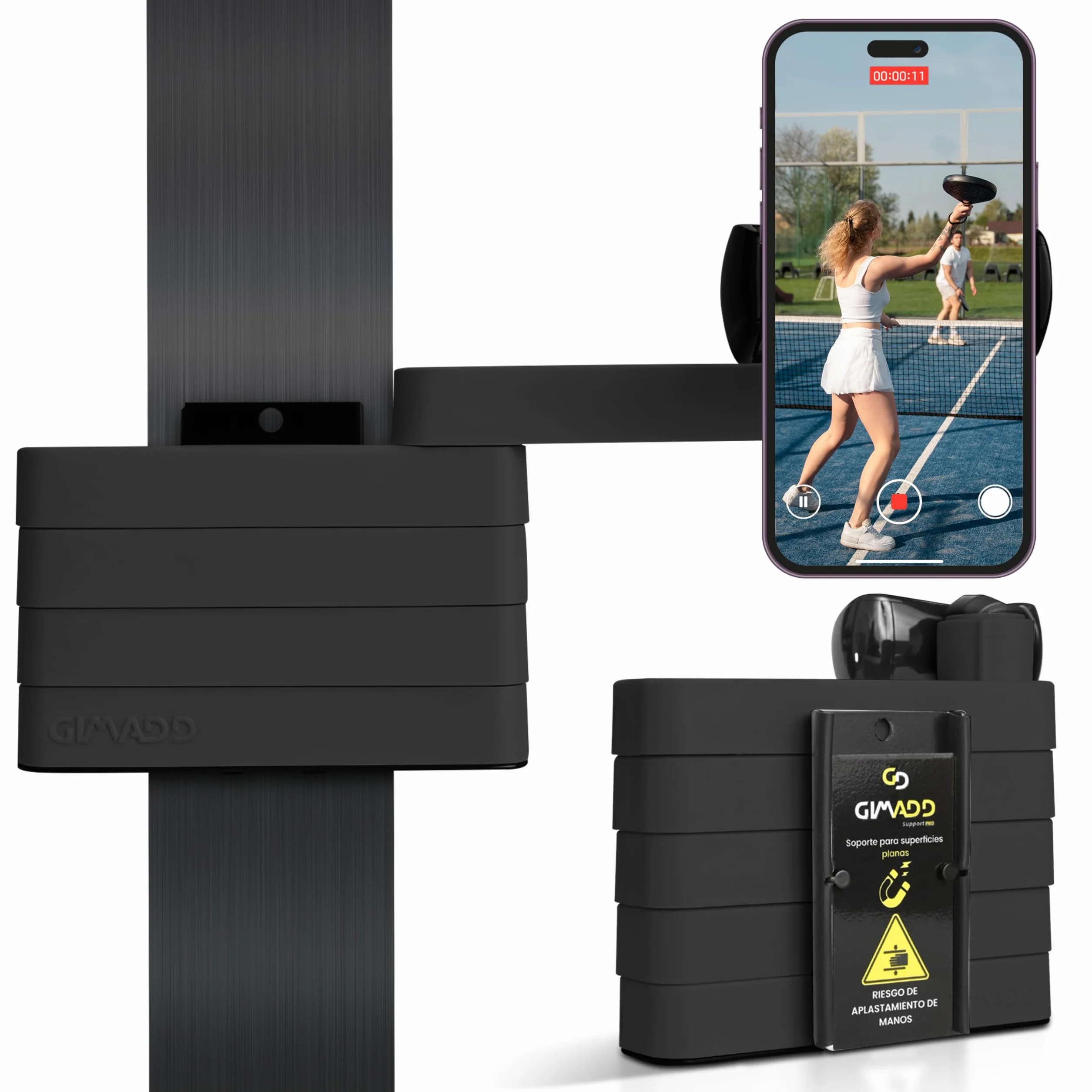 Gimadd uchwyt na telefon komórkowy do padel, siłowni, crossfitu, kalisteniki, podstawa z magnesem neodymowym, unikalny design, statyw do telefonu komórkowego, kompatybilny z iPhone, Samsung, Xiaomi