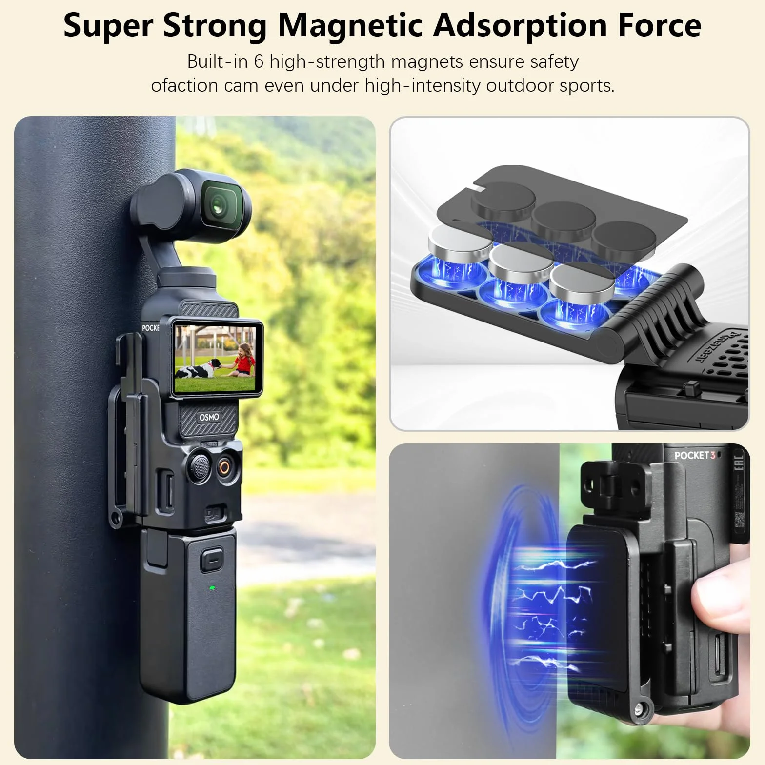 AMAZEAR Magnetyczny uchwyt i przyssawka samochodowa Combo do DJI OSMO Pocket 3, czarny