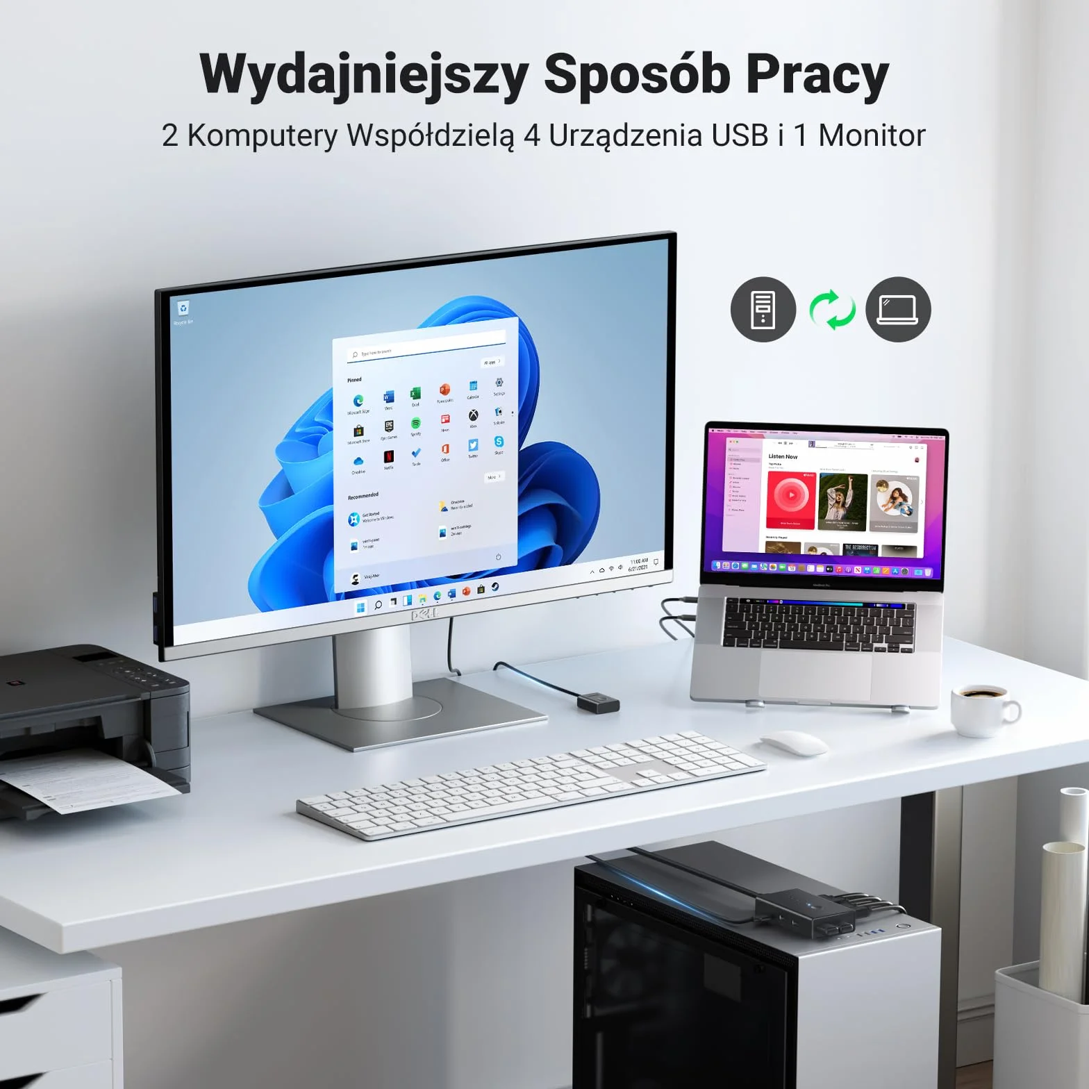 UGREEN Przełącznik KVM HDMI 4K 60 Hz 2 komputery 4 porty USB sterowanie biurkowe