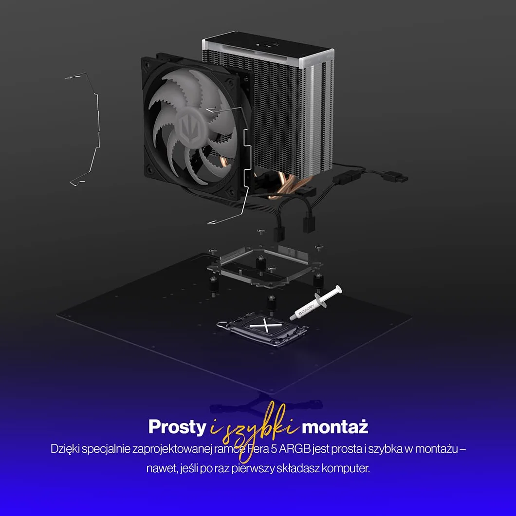 ENDORFY Fera 5 ARGB Chłodzenie CPU 120 mm PWM, Wydajny Cooler Procesora, Cichy Radiator Wieżowy, 4 Heatpipe, ARGB LED + Kontroler, AM5 AM4 LGA1700 Intel AMD, 220W TDP