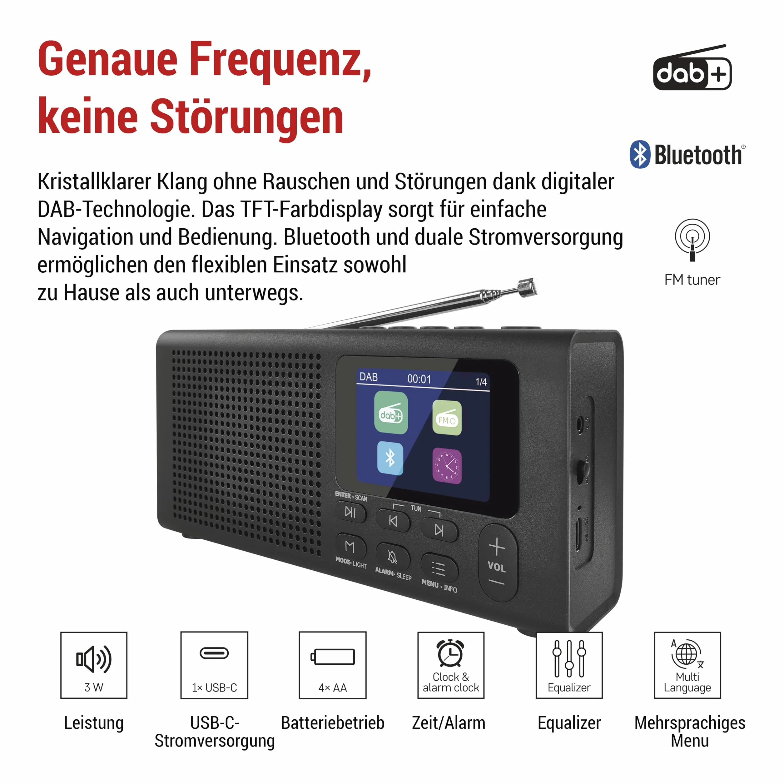 EMOS Radio DAB+ Bluetooth przenośne radio cyfrowe budzik 40 miejsc pamięci DAB+FM kolorowy wyświetlacz TFT LCD