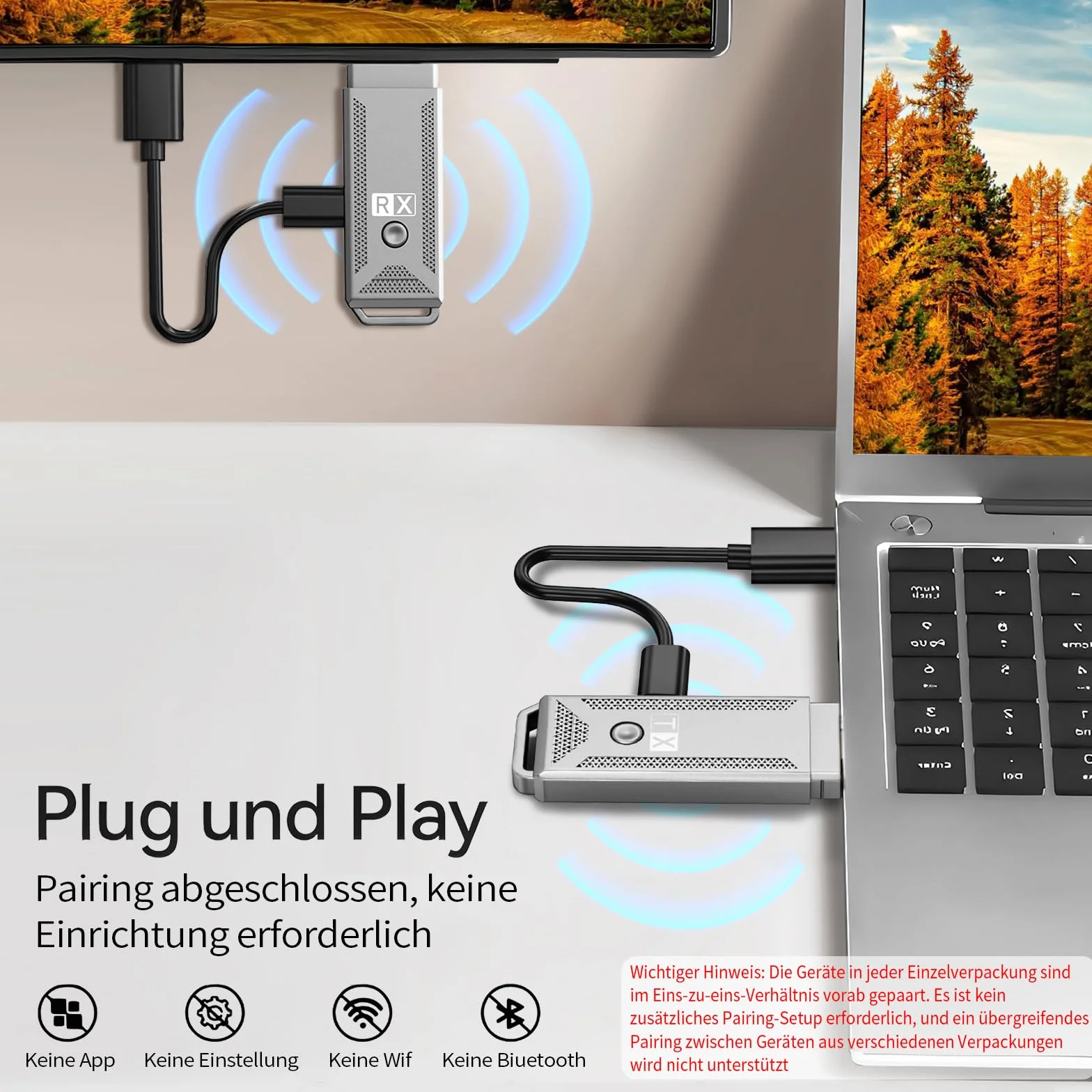 Bezprzewodowy transmiter i odbiornik HDMI [100ft, 4K do 1080p], 2.4G/5G Dual Band HDMI transmisja bezprzewodowa, Plug & Play do strumieniowego przesyłania plików wideo i audio z laptopa/komputera