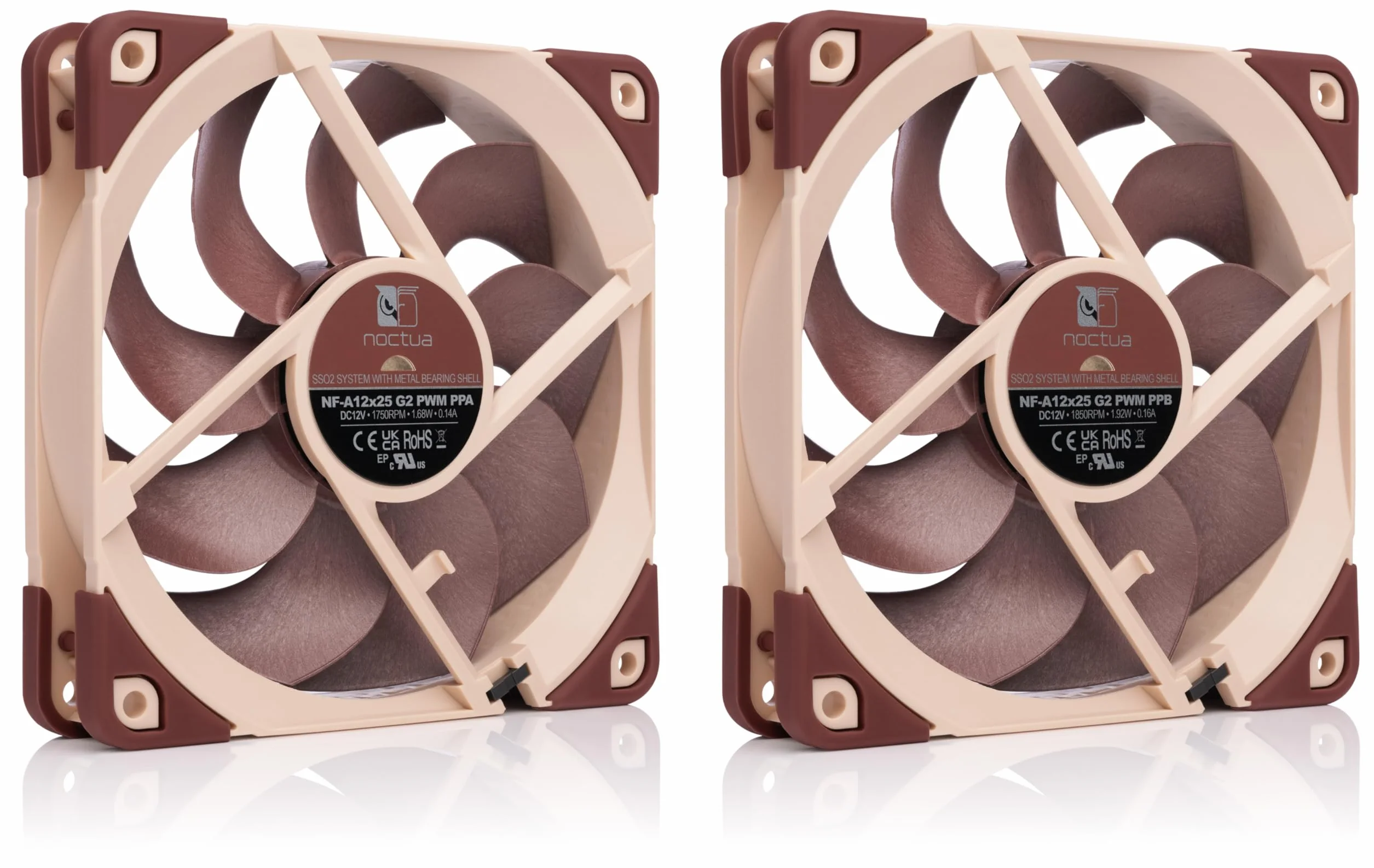 Noctua NF-A12x25 G2 PWM Sx2-PP Zestaw dwuwentylatorowy Push-Pull Brązowy