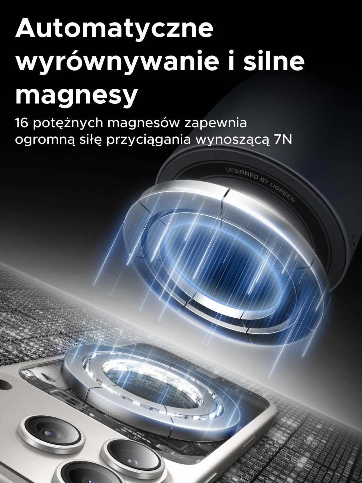 UGREEN Zapix Ładowarka Bezprzewodowa Qi2 25W Magnetyczna Stacja Ładowania MagSafe iPhone 17/16/15/14/13/12 AirPods Czarny