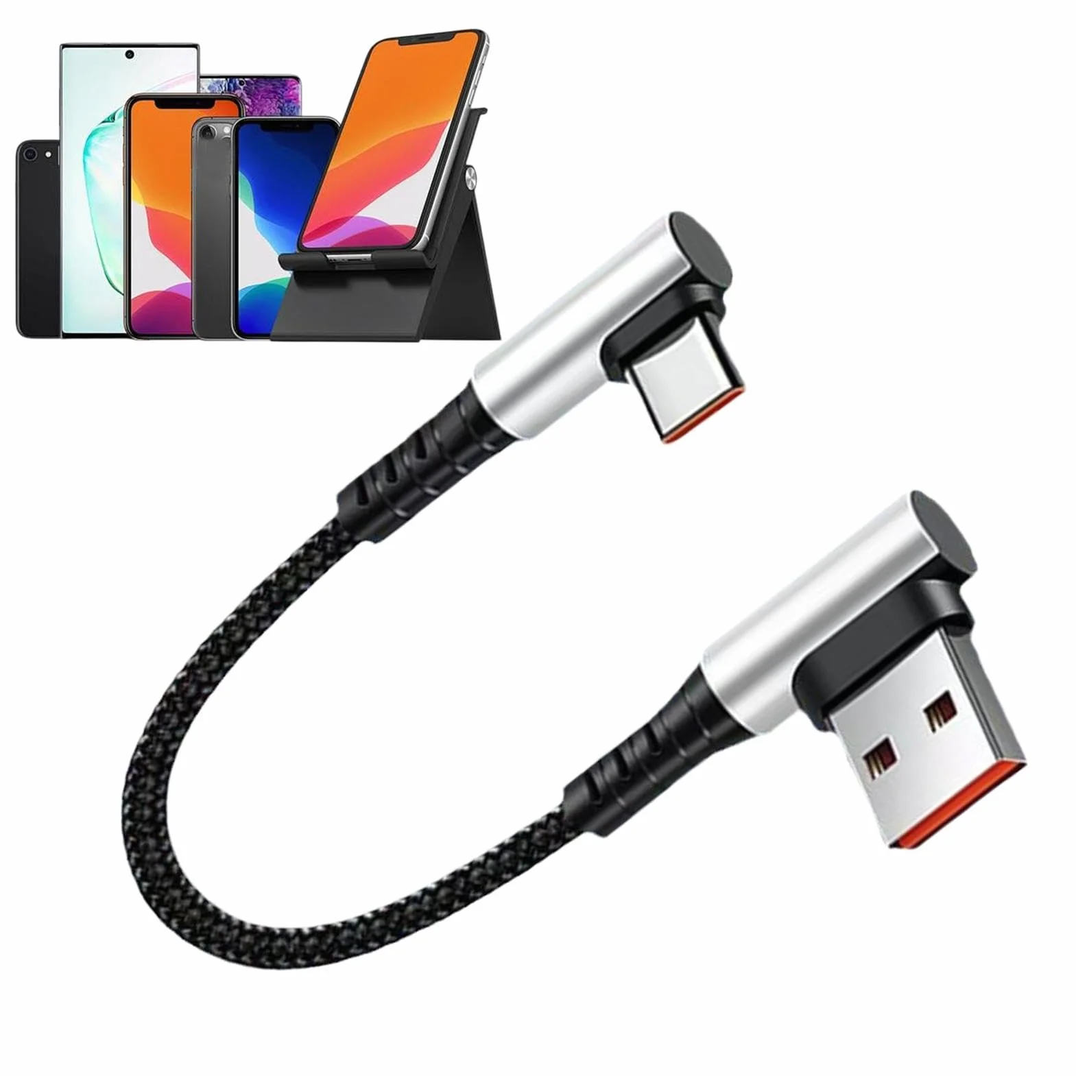 Przewód USB C, kabel ?aduj?cy typu C,Krótki kabel ?aduj?cy 90 stopni typu C Przewód adapterowy - Kabel do szybkiego ?adowania danych K?towy przewód C do samochodu i telefonu