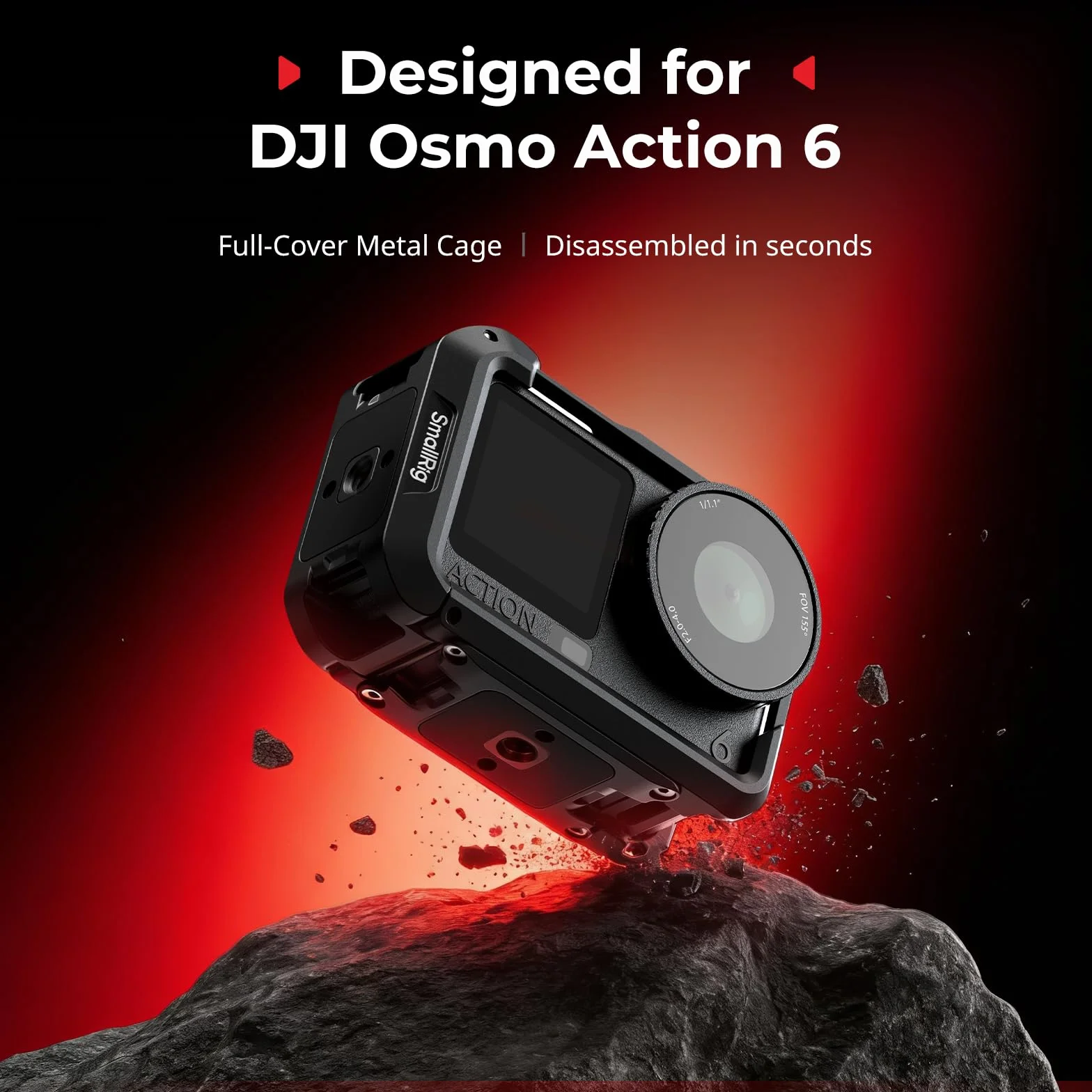 SMALLRIG Klatka do DJI Osmo Action 6 (Advanced Edition), aluminiowa klatka na kamerę z zimną stopką, paskiem na nadgarstek, osłoną obiektywu, ramką ochronną z otworami montażowymi 1/4"-20-5887
