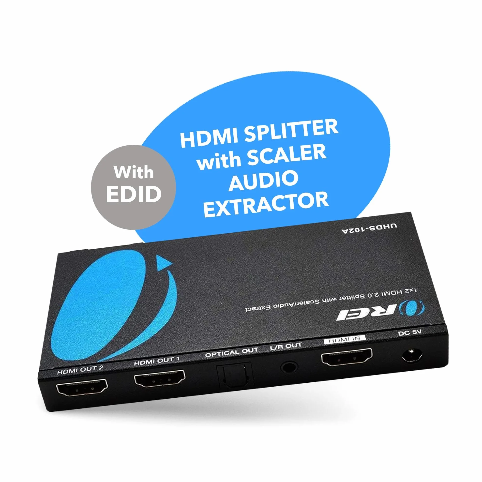OREI Rozdzielacz HDMI 1x2 2.0 ze skalerem audio, 2 porty z Full Ultra HDCP 2.4K przy 60Hz i 3D obsługuje sterowanie EDID - UHDS-102A