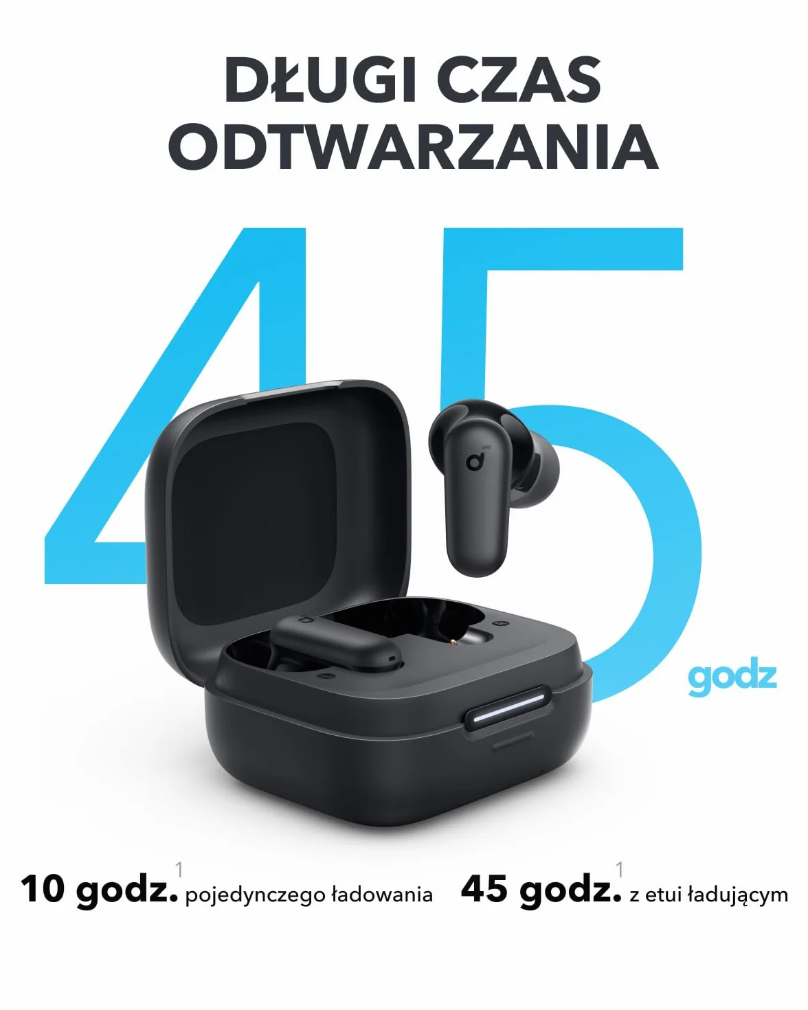Soundcore Anker P30i bezprzewodowe słuchawki douszne z głośną i inteligentną redukcją szumów, potężny bas, 45 godzin odtwarzania, etui i uchwyt do smartfona 2 w 1, IP54, Bluetooth 5.4 (czarny)