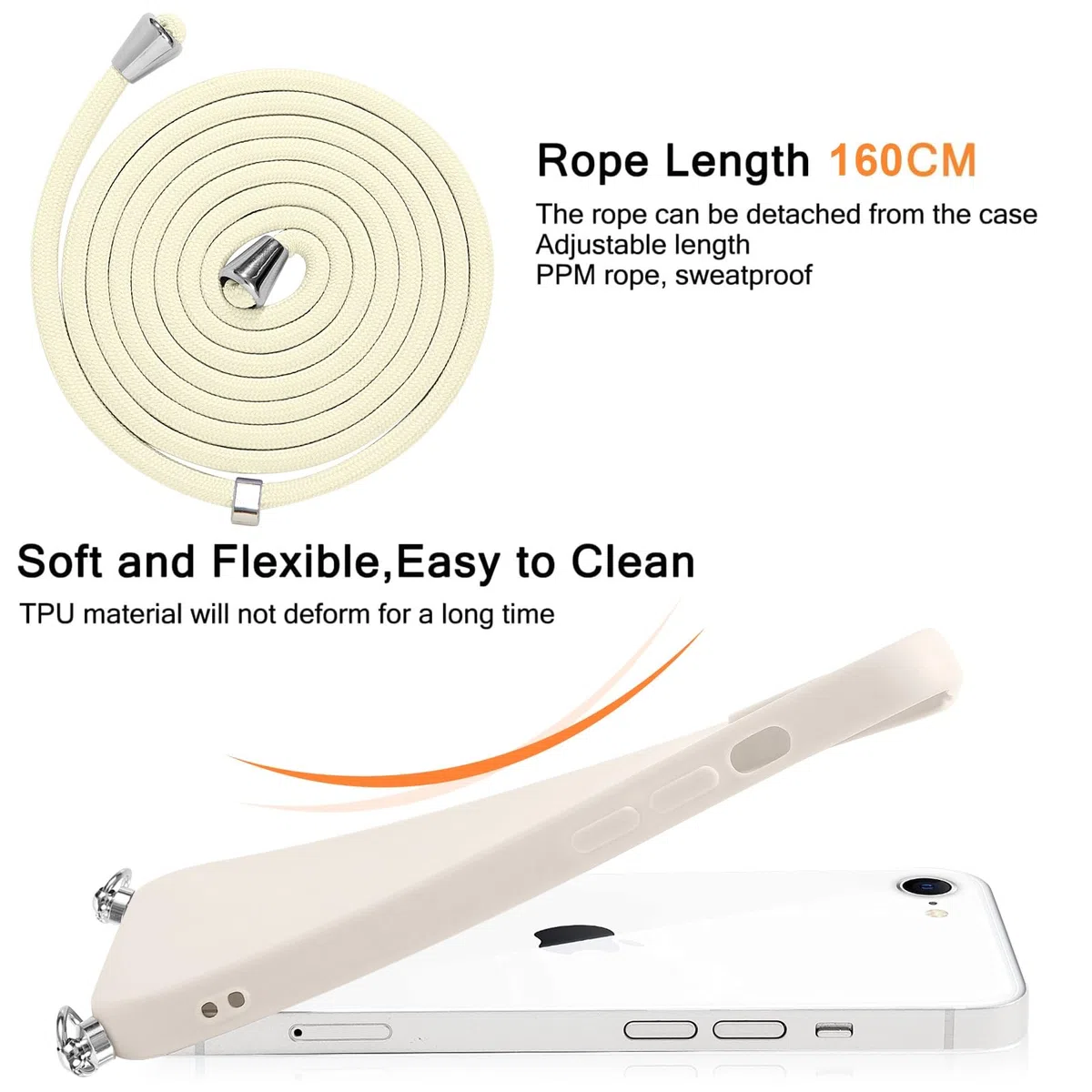 Kueqeay Etui ze smyczą do iPhone 7/8/iPhone SE 2022/SE 2020 4,7" miękki TPU wzór etui kwiat biały ze sznurkiem naszyjnik silikonowy futerał ochronny na telefon komórkowy okrągły dekolt, 01