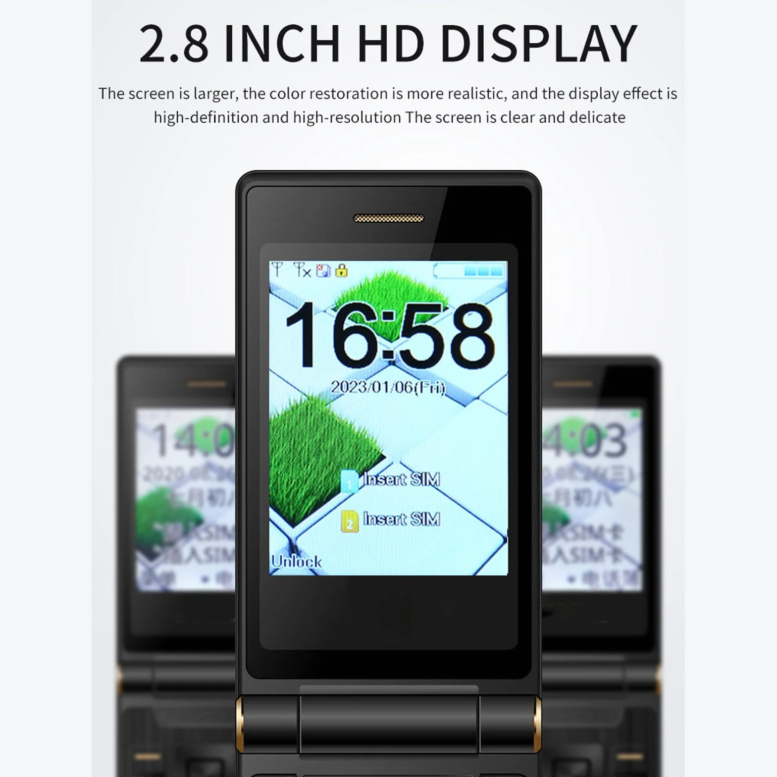 Składany Telefon dla Seniorów, Telefon Komórkowy z Dużymi Przyciskami dla Seniorów, Odblokowany Telefon 2G GSM Dual SIM Card Slots (Złoto)