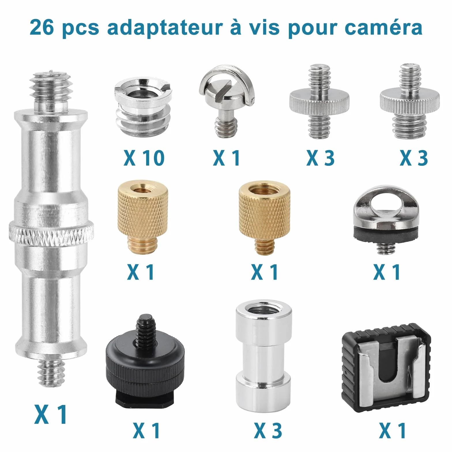 UTEBIT Śruba do aparatu 1/4 do 3/8 adapter adapter gwintowy zestaw, 26 szt. śruby mocujące czop aparatu, śruba statywu kompatybilna z magicznym ramieniem, zaciskiem kraba, głowicą kulową, monopod