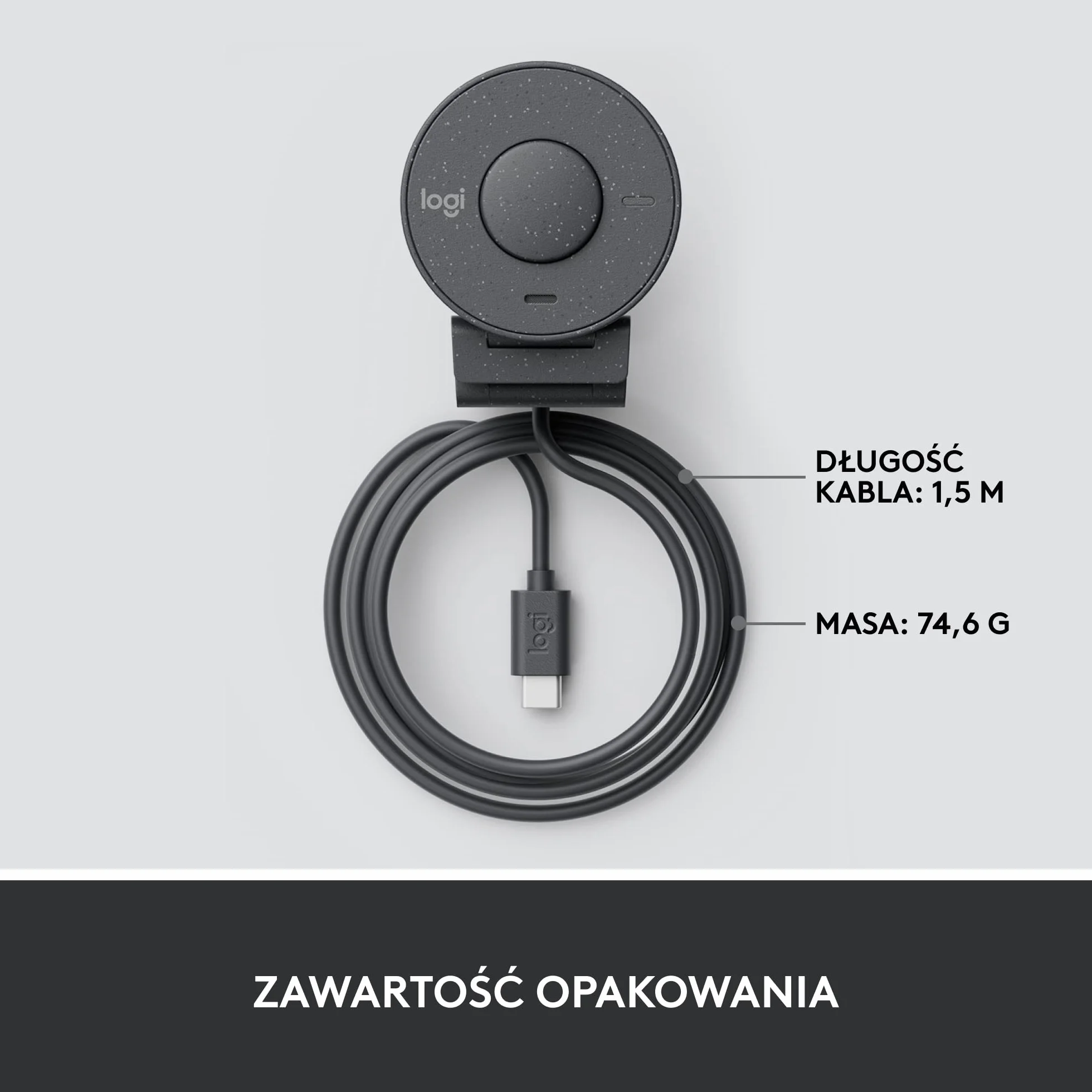 Logitech Brio 300 Full HD Kamera Internetowa z Osłoną, Mikrofonem z Redukcją Szumów, USB-C, Certyfikowana dla Zoom, Microsoft Teams, Google Meet, Auto Korekcja Światła - Grafit