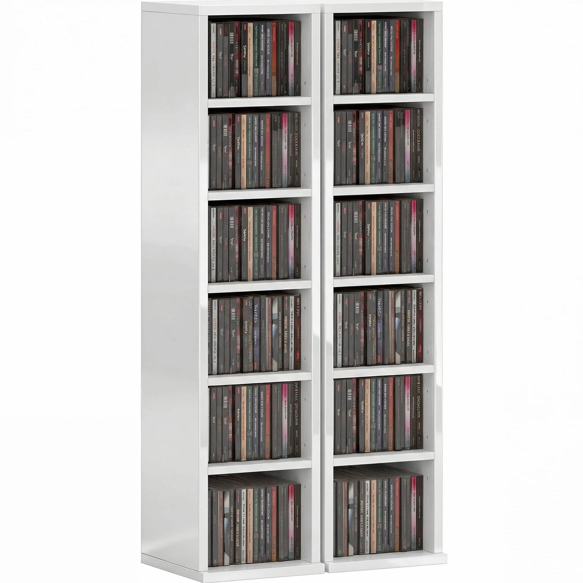 HOMCOM Zestaw 2 regałów na nośniki 204 CD, półka do Blu-Ray, wieża z regulowanymi półkami, regał biblioteczny, organizer do przechowywania, wysoki połysk, biały