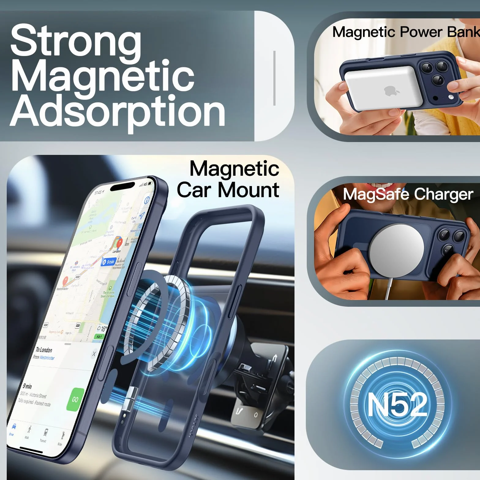 JETech Etui Magnetyczne dla iPhone 17 Pro Max 6,9 Cala Kompatybilne z MagSafe, Półprzezroczysty Matowe Tył Szczupły Minimalistyczne Odporne na Wstrząsy Osłona Telefon (Ciemnoniebieski)