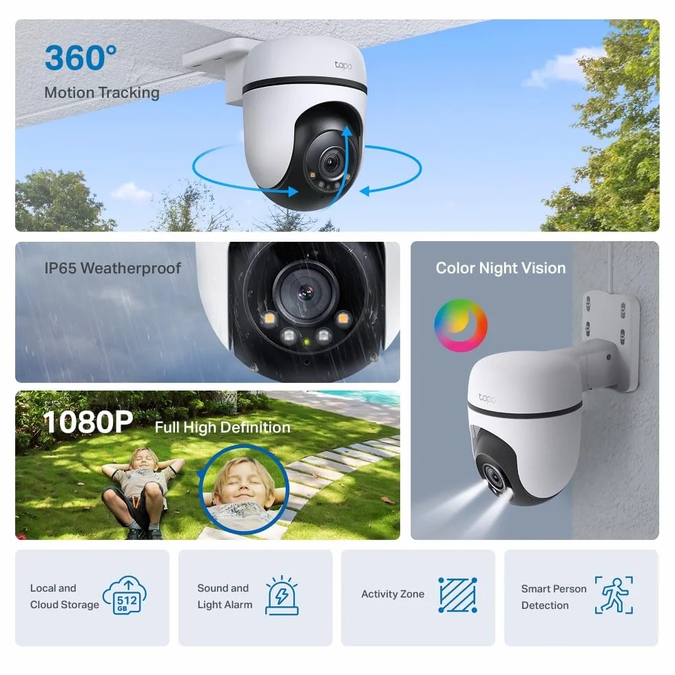 TP-Link Tapo C500 Obrotowa kamera zewnętrzna Wi-Fi 1080p IP65 Śledzenie ruchu Tryb nocny Dwukierunkowe audio