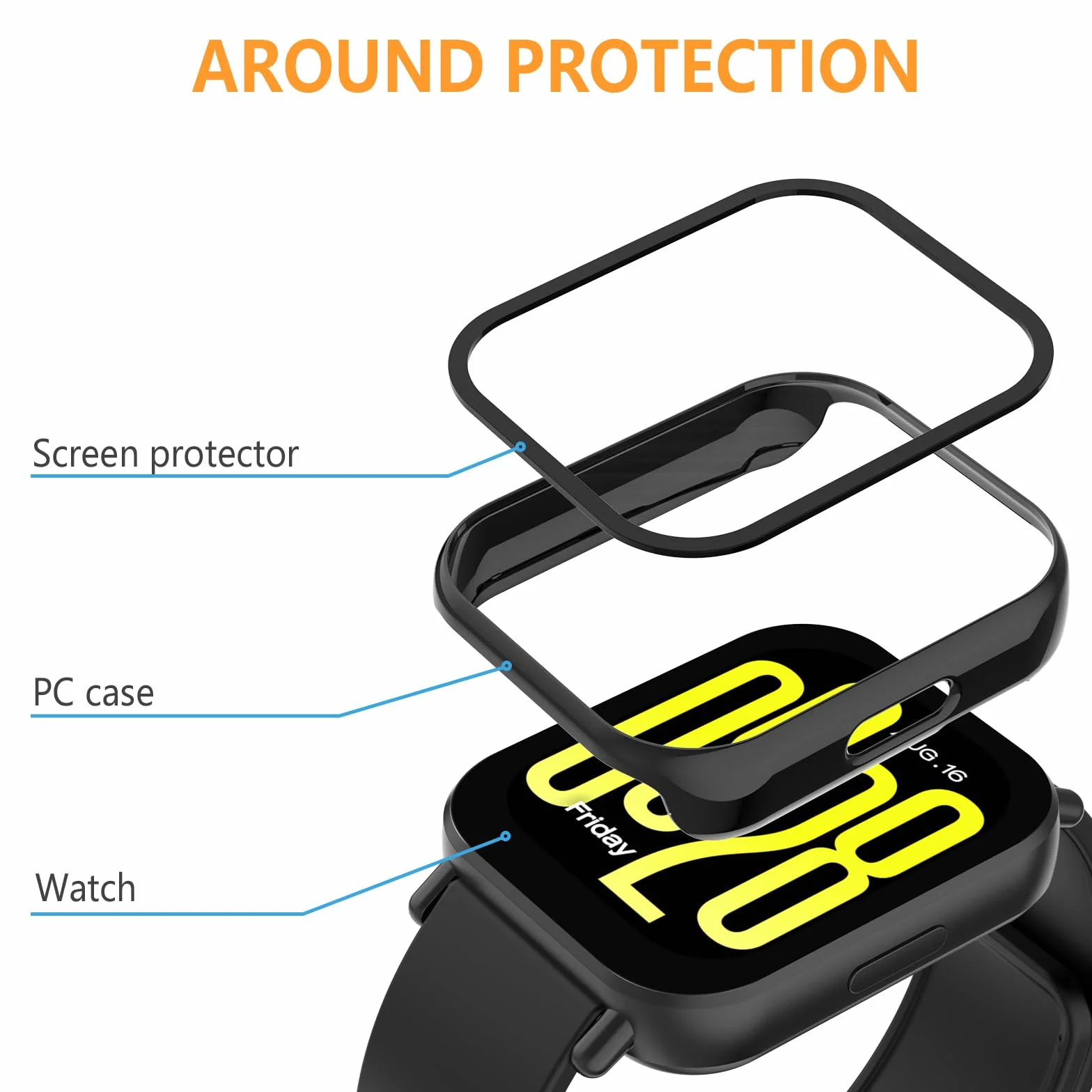 Hianjoo 5 sztuk etui ze szkła hartowanego kompatybilne z Xiaomi Redmi Watch 5 Active 【NIE do zegarka 5 Lite】, folia ochronna na ekran PC kompatybilna z Xiaomi Redmi Watch 5 Active
