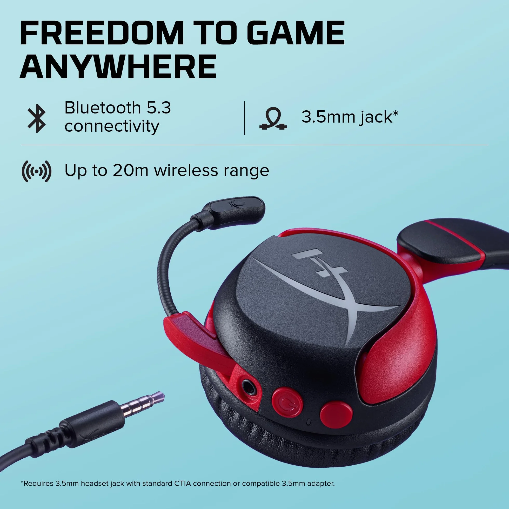 HyperX Cloud Mini Wireless - Bezprzewodowy zestaw słuchawkowy do gier dla dzieci, ograniczenie głośności 85dB, dla PC/Switch/PS/Chromebook/Xbox/Mobile, czarny