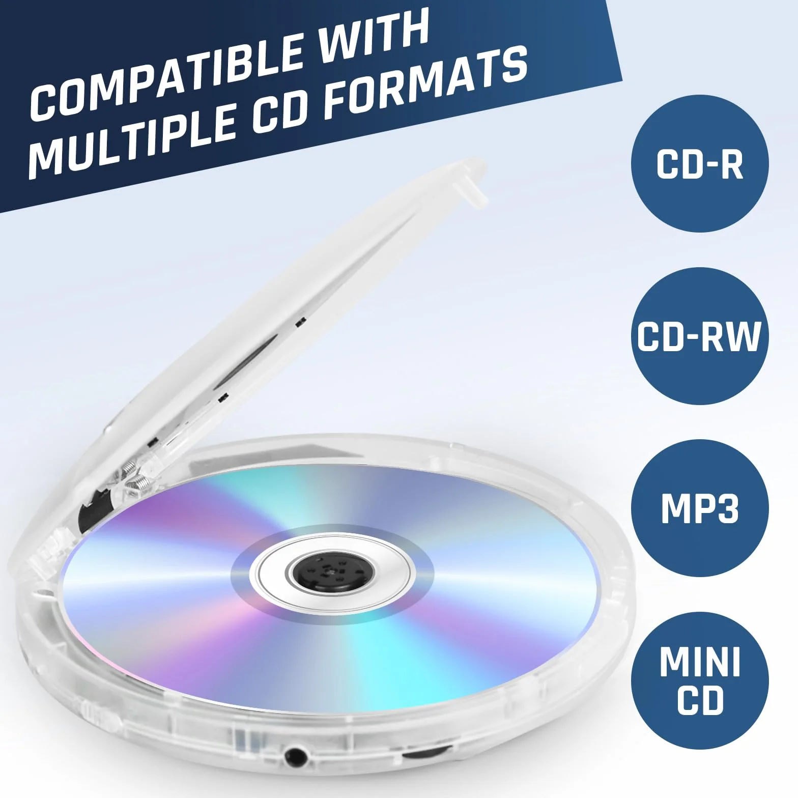 KLIM Discman przenośny odtwarzacz CD z akumulatorem wewnętrznym i słuchawkami KLIM Fusion – kompaktowy, osobisty – nowy – przezroczysty