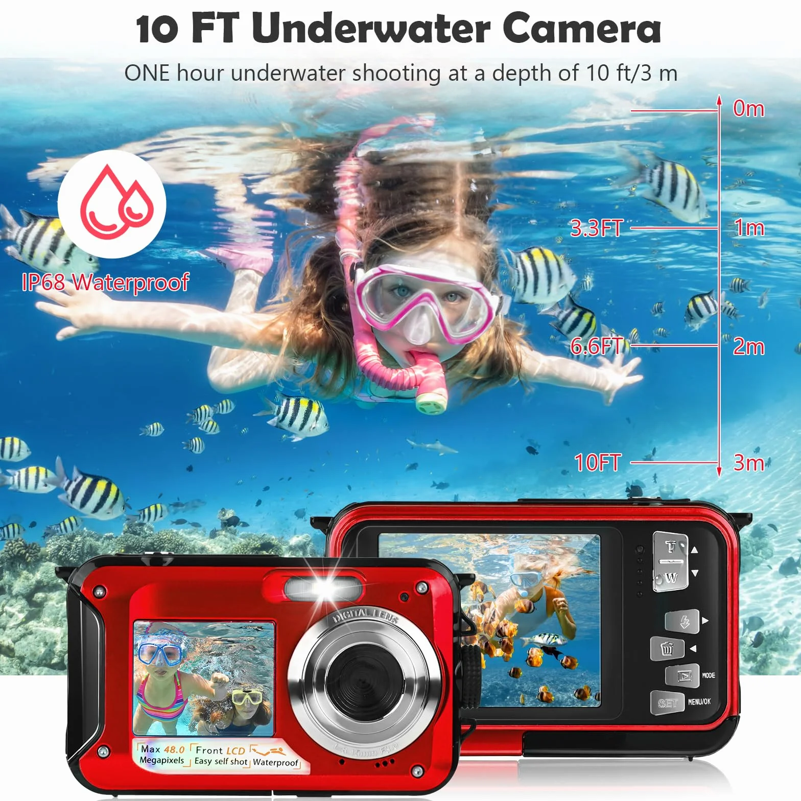 Comius Sharp Kamera podwodna 10FT do snorkelingu, zdjęcia 30 MP i wideo FHD, wodoszczelna, z kartą pamięci 32 GB