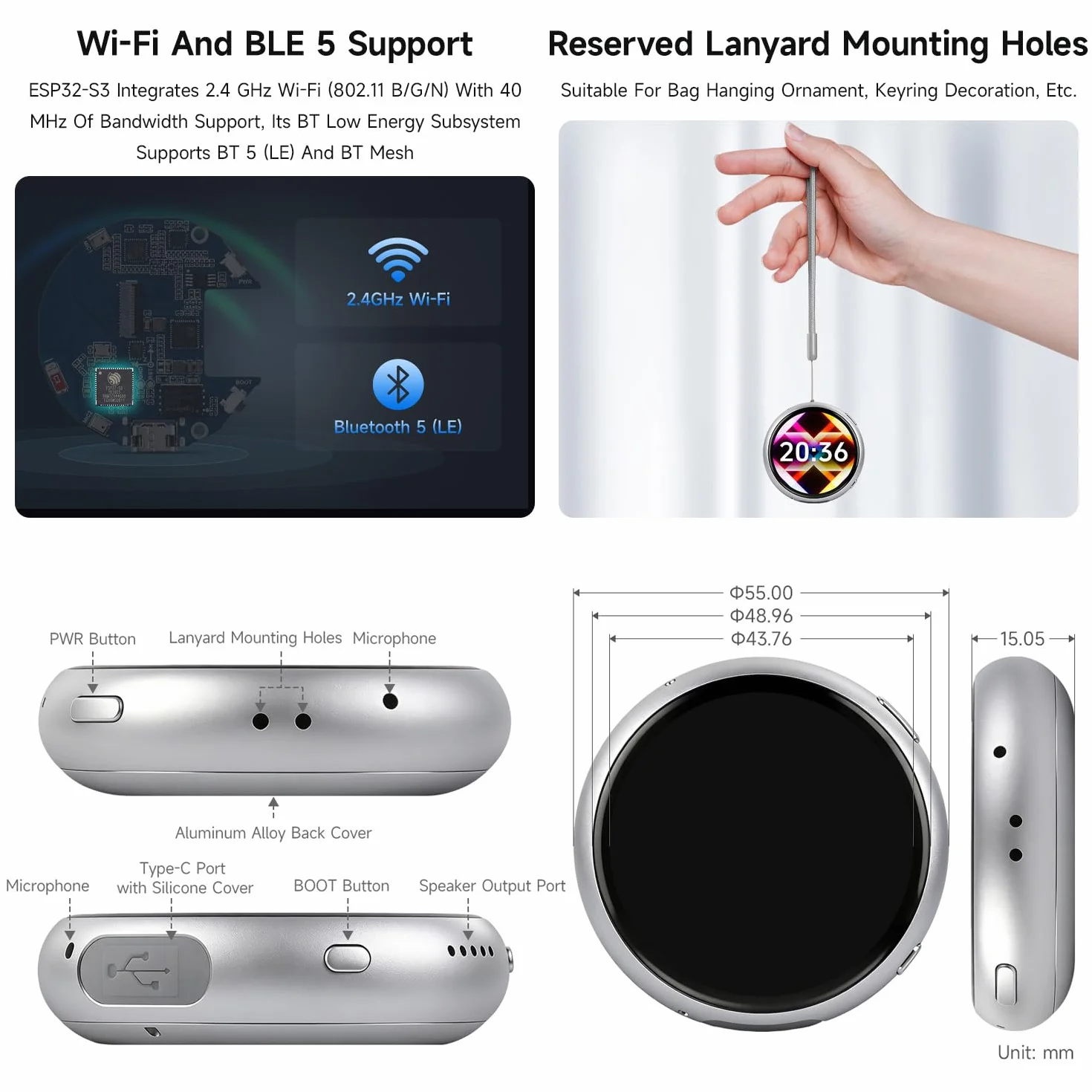 Waveshare ESP32-S3 1.75inch AMOLED Round Touch Display Development Board 466x466 Resolution Aluminum Alloy Case