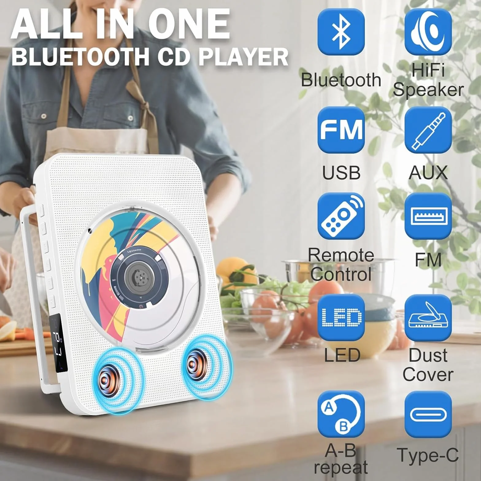 Przenośny odtwarzacz CD Bluetooth z radiem FM i USB