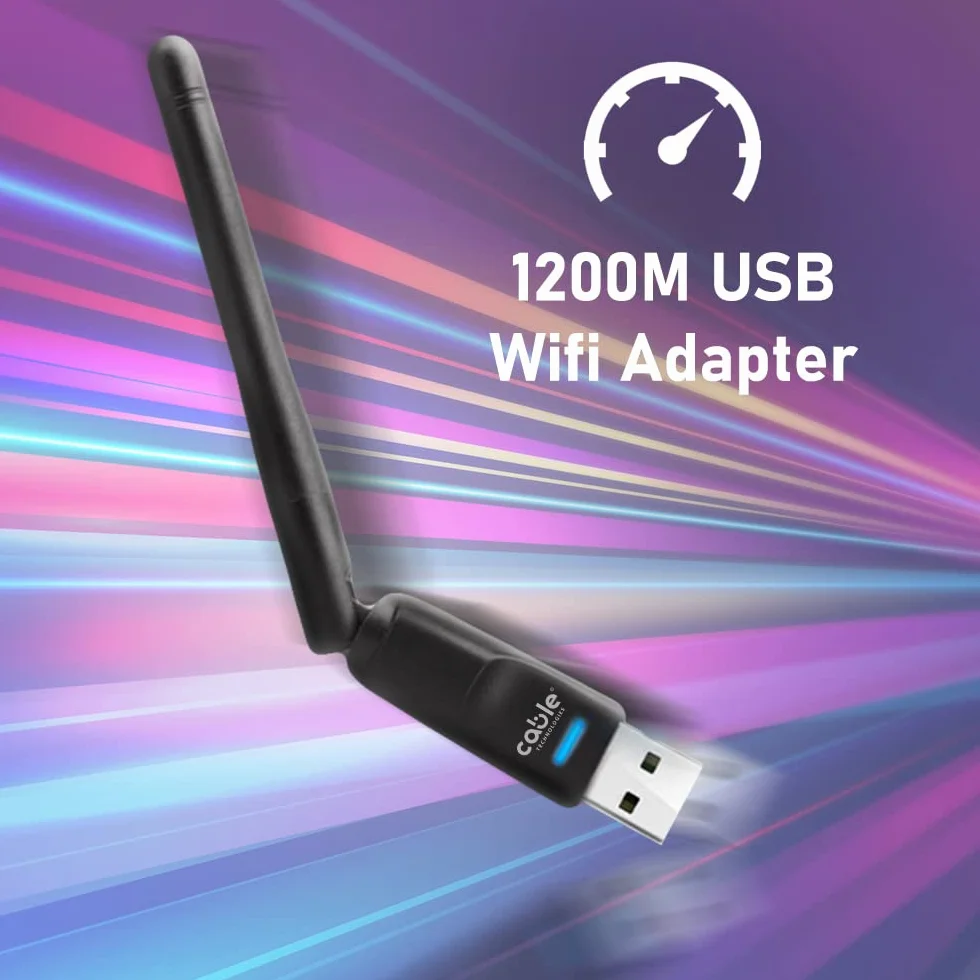 Cable Technologies Pamięć internetowa USB WiFi, antena PC 1200M, adapter wysokiej prędkości 2,4 GHZ, uniwersalny klucz sprzętowy, do PC/laptopa/komputera stacjonarnego/Mac Windows