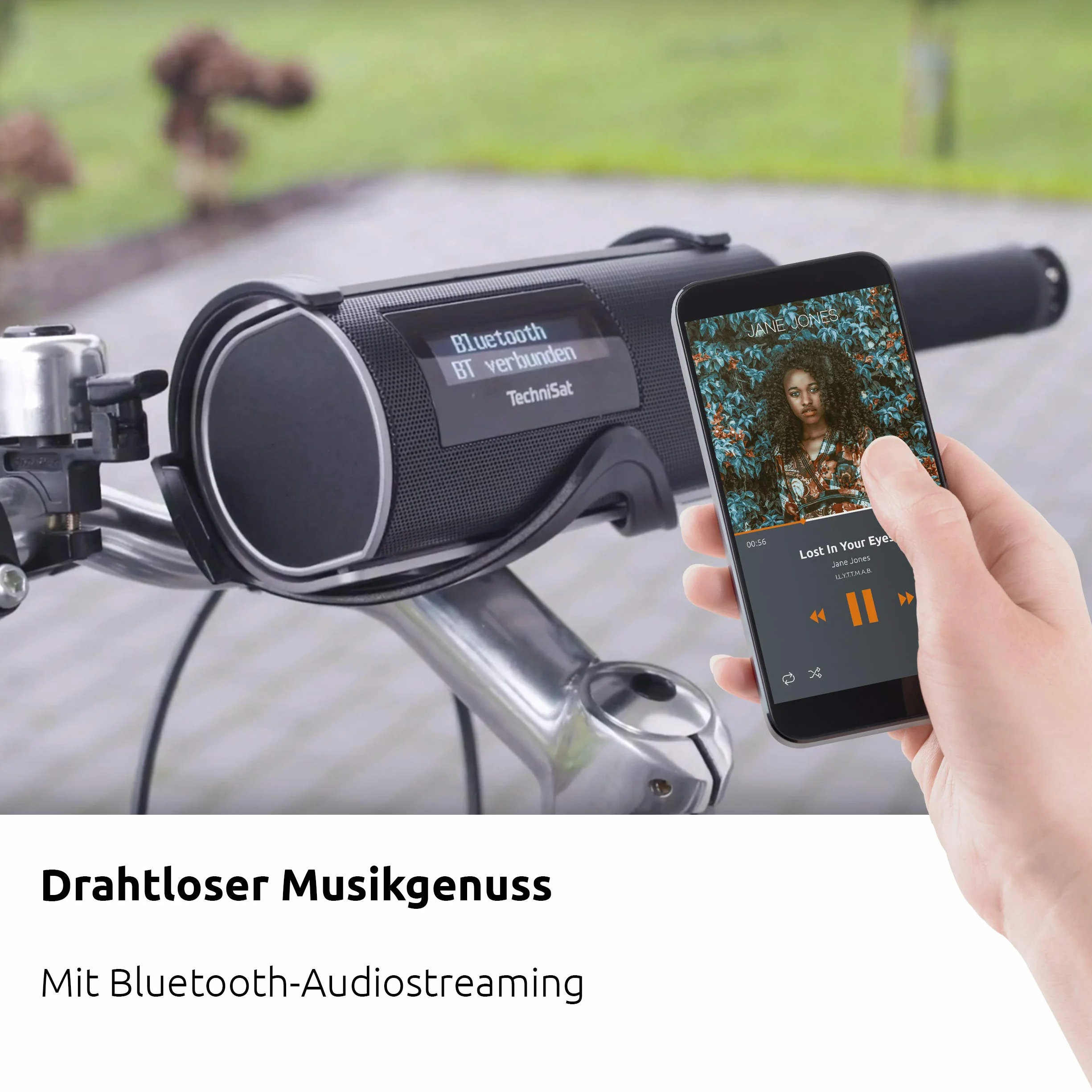 TechniSat Digitradio Bike 1 – DAB+ radio rowerowe (DAB, UKW, obudowa wodoszczelna IP65, wyświetlacz OLED, strumieniowa transmisja audio Bluetooth, uniwersalny uchwyt na kierownicę/ramę, akumulator, 2