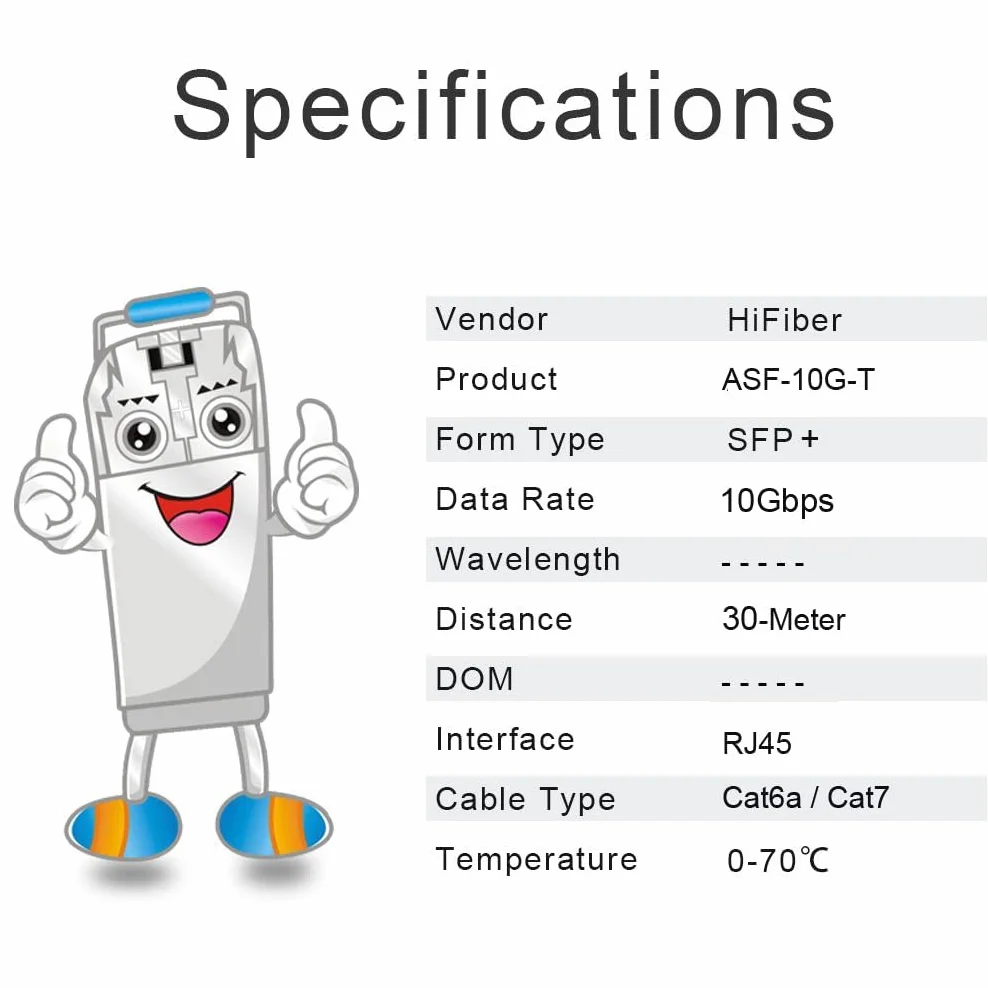 H!Fiber.com Transceiver 10G SFP+ do RJ45, moduł miedziany 10GBASE-T SFP+, kompatybilny z Ubiquiti Unifi UF-RJ45-10G, Mikrotik, Fortinet, TP-Link itp. (CAT.6a/CAT7, 30 m)