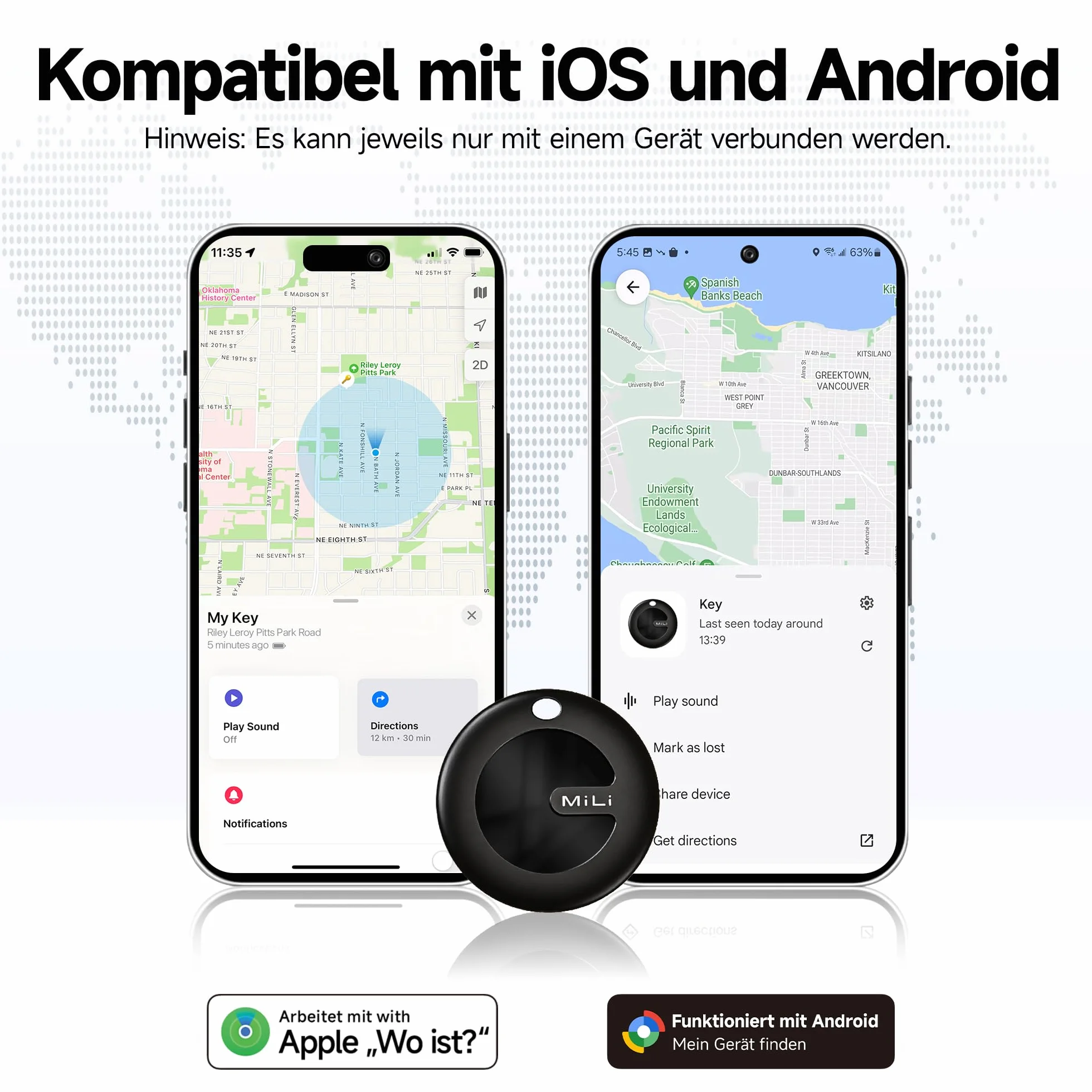 MiLi MiTag Duo Lokalizator Bluetooth dla Android i iOS, Inteligentny Tracker Kluczy i Bagażu, Kompatybilny z Google Znajdź moje urządzenie i Apple Find My, Z Wymienną Baterią, 4 Pack