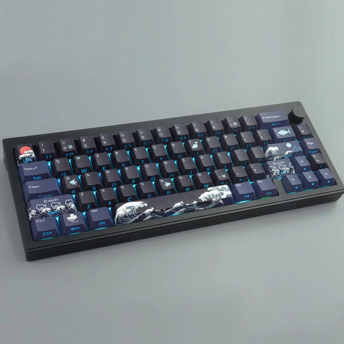 Sunzit PBT Custom Keycaps, 129 klawiszy Coral Sea nakładki na klawisze Cherry Profile Dye-Sub Shine Through Side Printed Keycaps do mechanicznej klawiatury gamingowej ISO/ANSI UK Layout (czarne)
