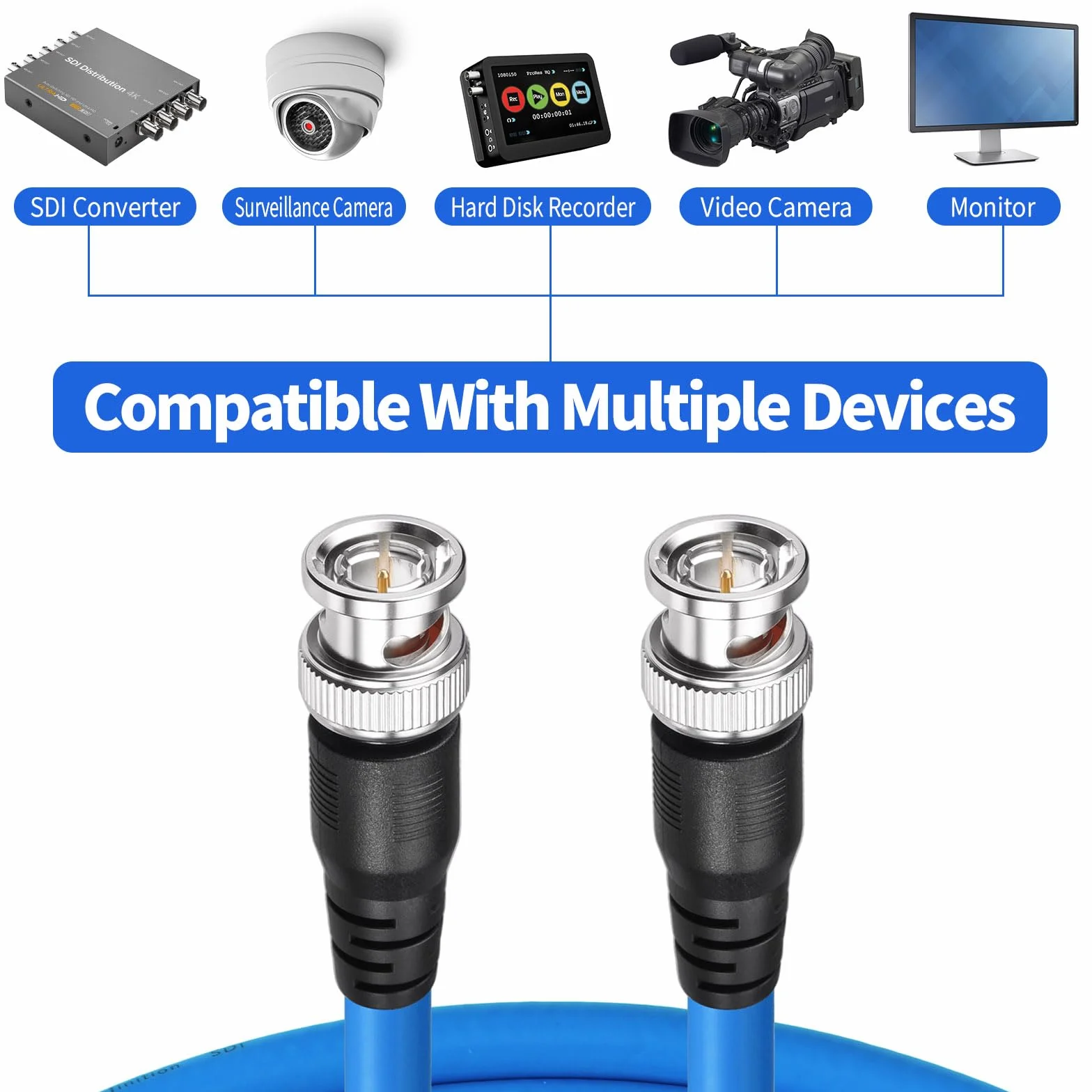 Superbat Kabel SDI BNC 3G/6G/12G (Belden 1694A), 30FT/50FT/100FT/200FT/200FT, obsługuje HD-SDI/3G-SDI/4K/8K, kabel wideo SDI precyzyjny kabel wideo (1 szt.)