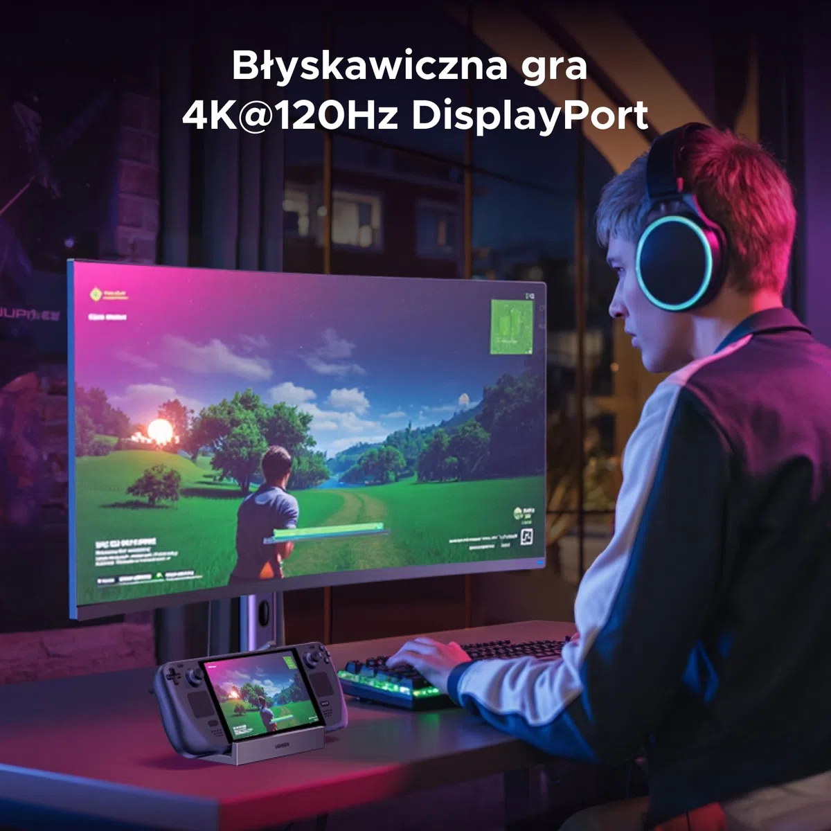 UGREEN Steam Deck Dock z 4K@120Hz DP, portami danych USB 10Gbps, Gigabit Ethernet, czytnikiem kart SD/TF, stacją dokującą PD 100W USB C kompatybilną ze Steam Deck, ROG Ally, Legion Go, iPad Pro