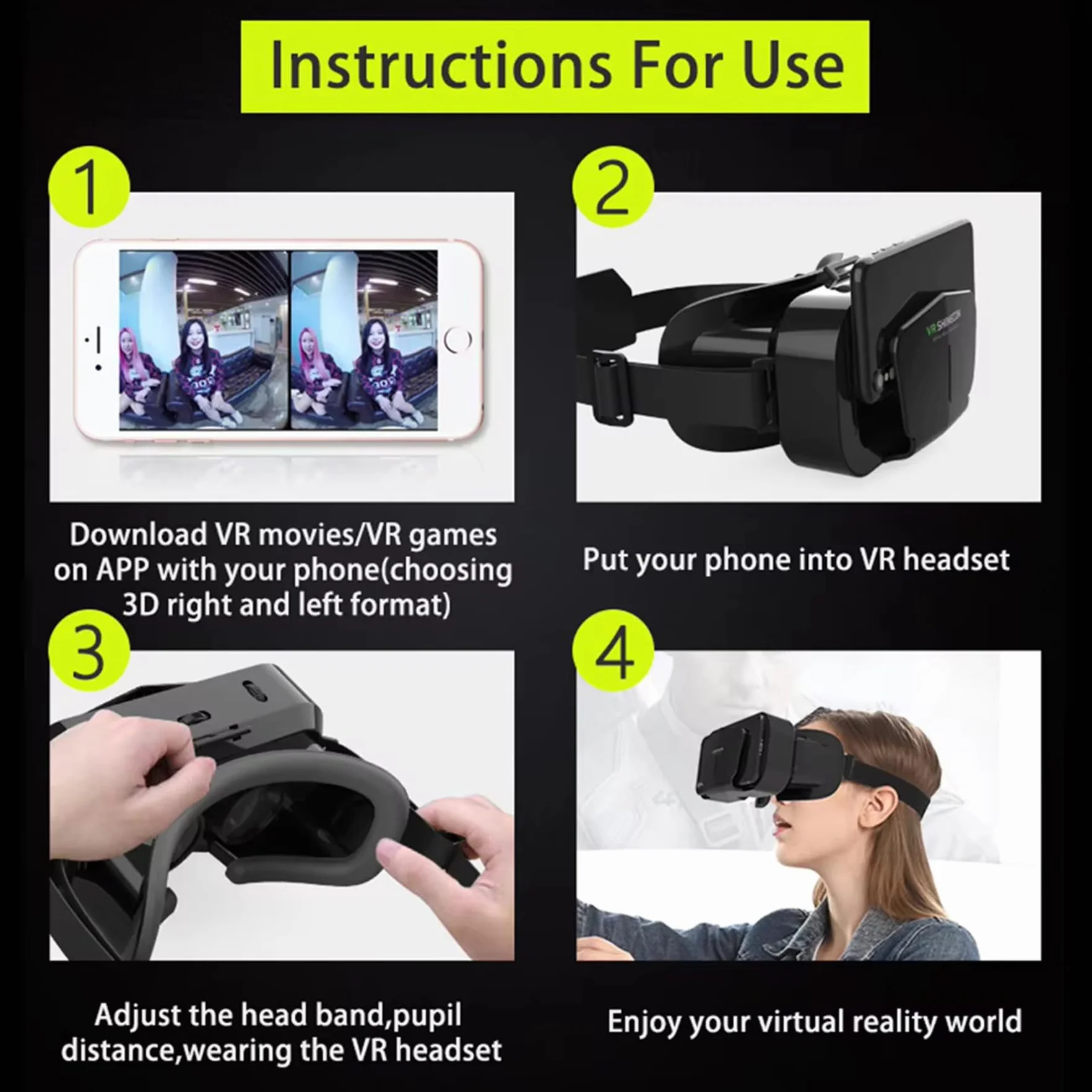Zestaw słuchawkowy do wirtualnej rzeczywistości VR, mini zestaw słuchawkowy VR do oglądania filmów 3D i grania w gry wideo, okulary VR dla dorosłych i dzieci, gogle VR do iPhone'a 16, 15, 14, 13 Pro
