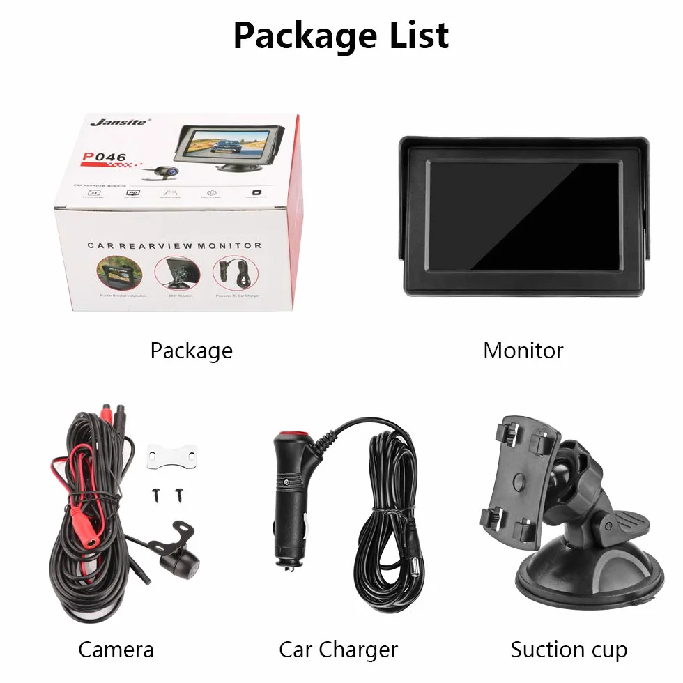 Jansite Kamera cofania z monitorem 4,3", kamera cofania IP68, wodoszczelna widoczność w nocy, zestaw wspomagający parkowanie