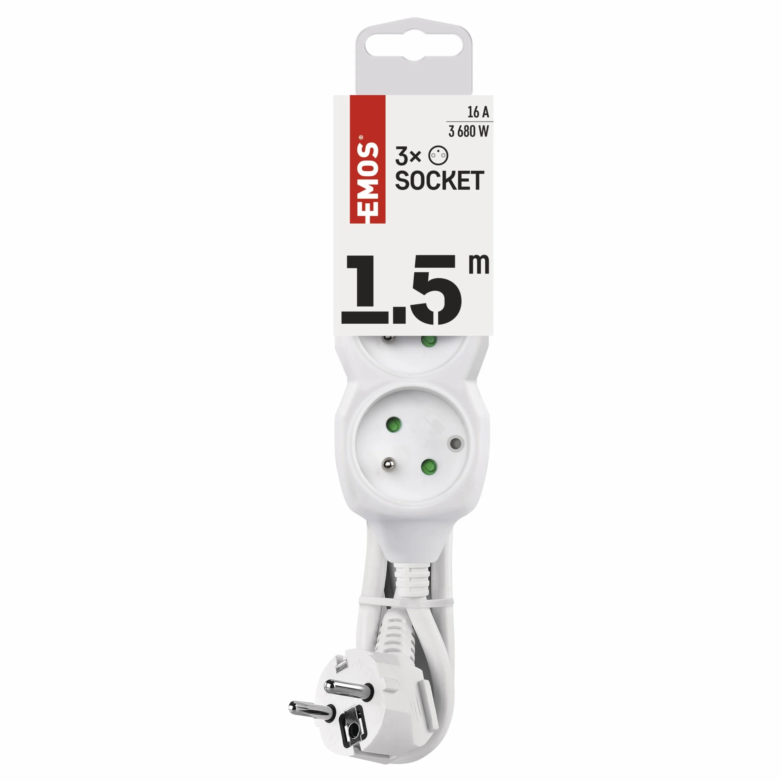 Emos 1902030150 rozdzielacz zasilania PDU 3 x gniazdo sieciowe Biały