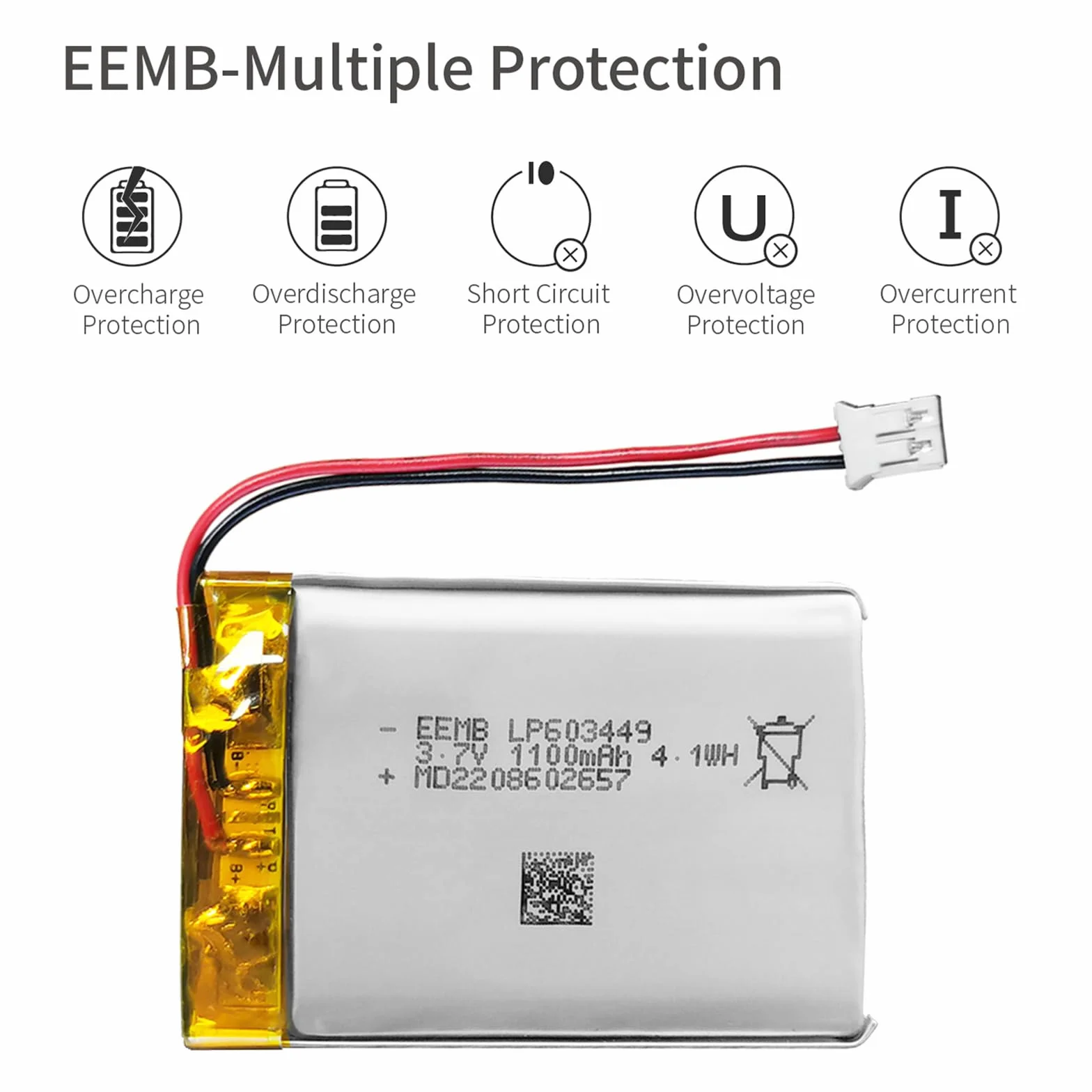 EEMB 3.7V 1100mAh 603449 Bateria Lipo ładowalny litowy polimerowy ze złączem JST - Upewnij się, że polaryzacja urządzenia pasuje do akumulatora przed zakupem!!!