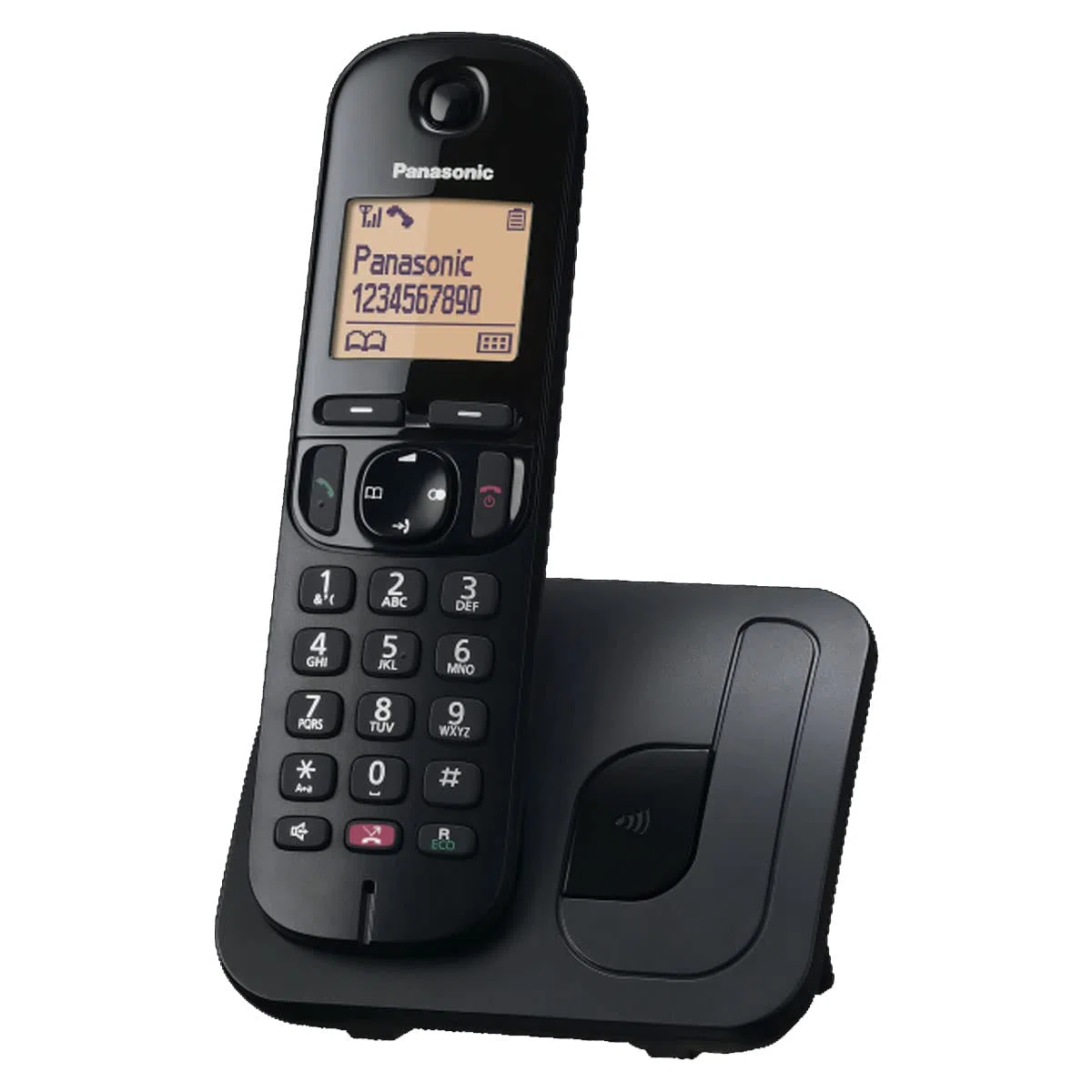 Panasonic KX-TGC250JTB cyfrowy bezprzewodowy telefon dla osób starszych z blokadą niechcianych połączeń, łatwy do odczytania, zestaw głośnomówiący, budzik, pojedynczy odbiornik, identyfikator