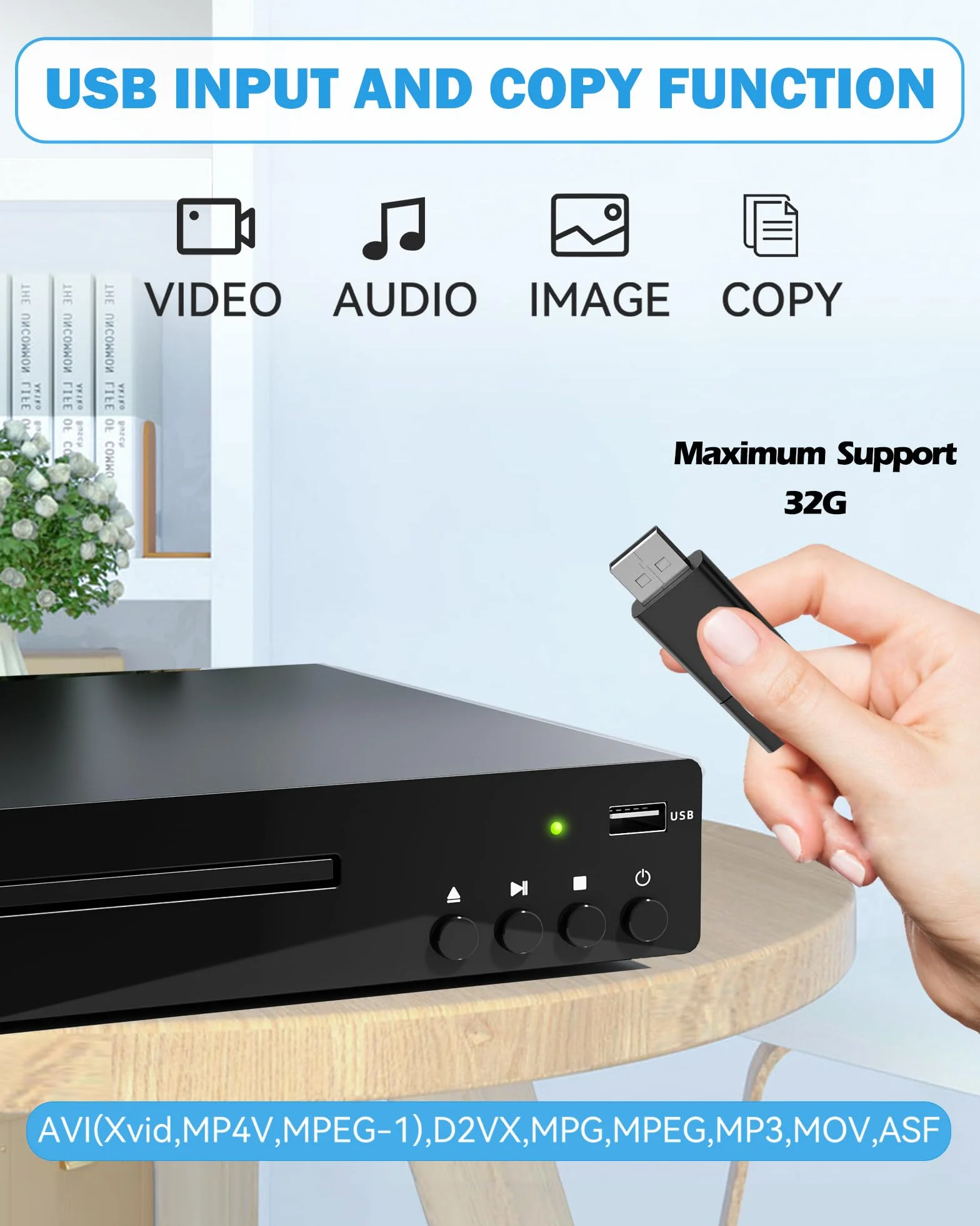 Kompaktowy odtwarzacz DVD do telewizora, odtwarzacz DVD do domu z HDMI, RCA, USB, pilot zdalnego sterowania, obsługa wszystkich regionów 1080P, NSTC/PAL, formaty CD, pamięć punktów przerwania