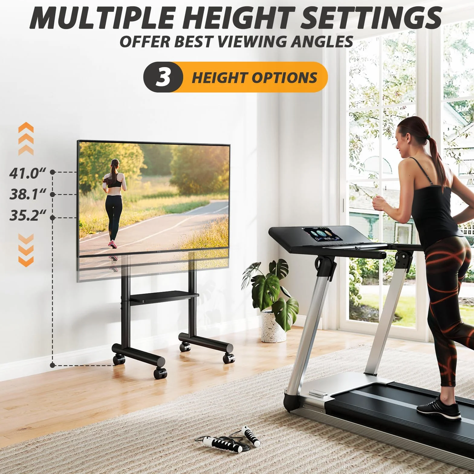 5Rcom Mobilny stojak na telewizor na kółkach – regulowany w wysokości stojak pod telewizor na podłodze dla ekranów płaskich LCD/LED/OLED o przekątnej 32–70 cali, wózek TV z półką do 50 kg