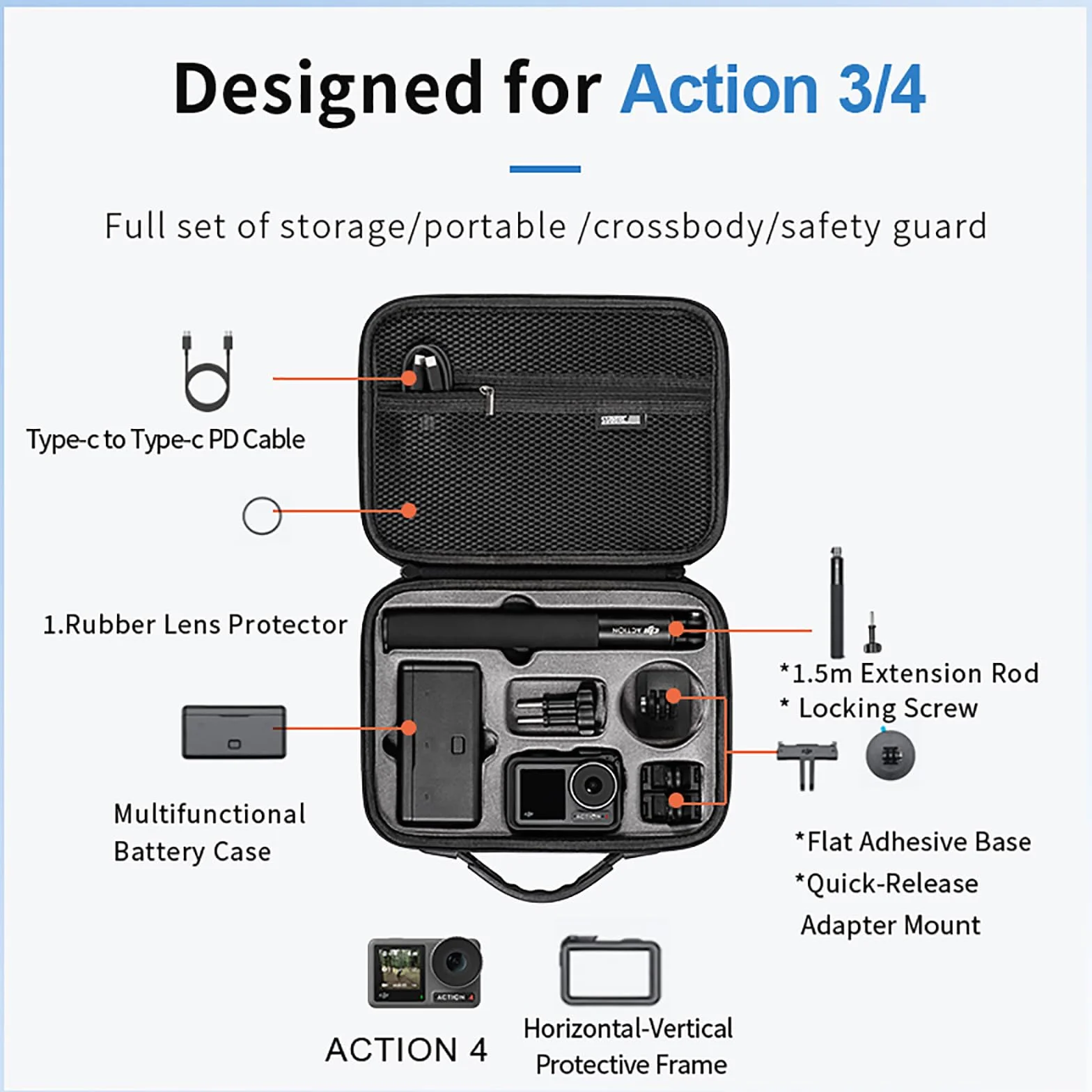 Osmo Action 5 torba na aparat sportowy, skóra PU, przenośna torba na ramię, walizka podróżna do DJI OSMO Action 5/Action 4/Action 3 akcesoria do kamery sportowej, czarny, torba na ramię